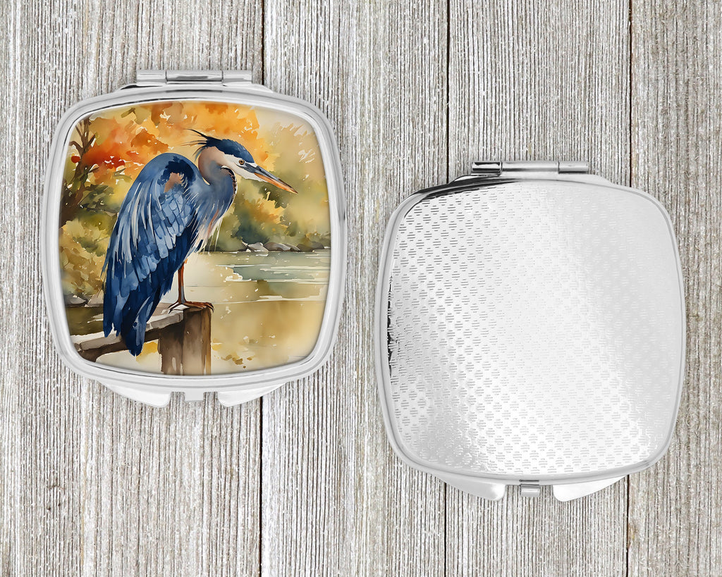 Blue Heron Compact Mirror Decorative Travel Makeup Mirror for Women Girls Gifts Pocket Makeup Mirror Folding Handheld