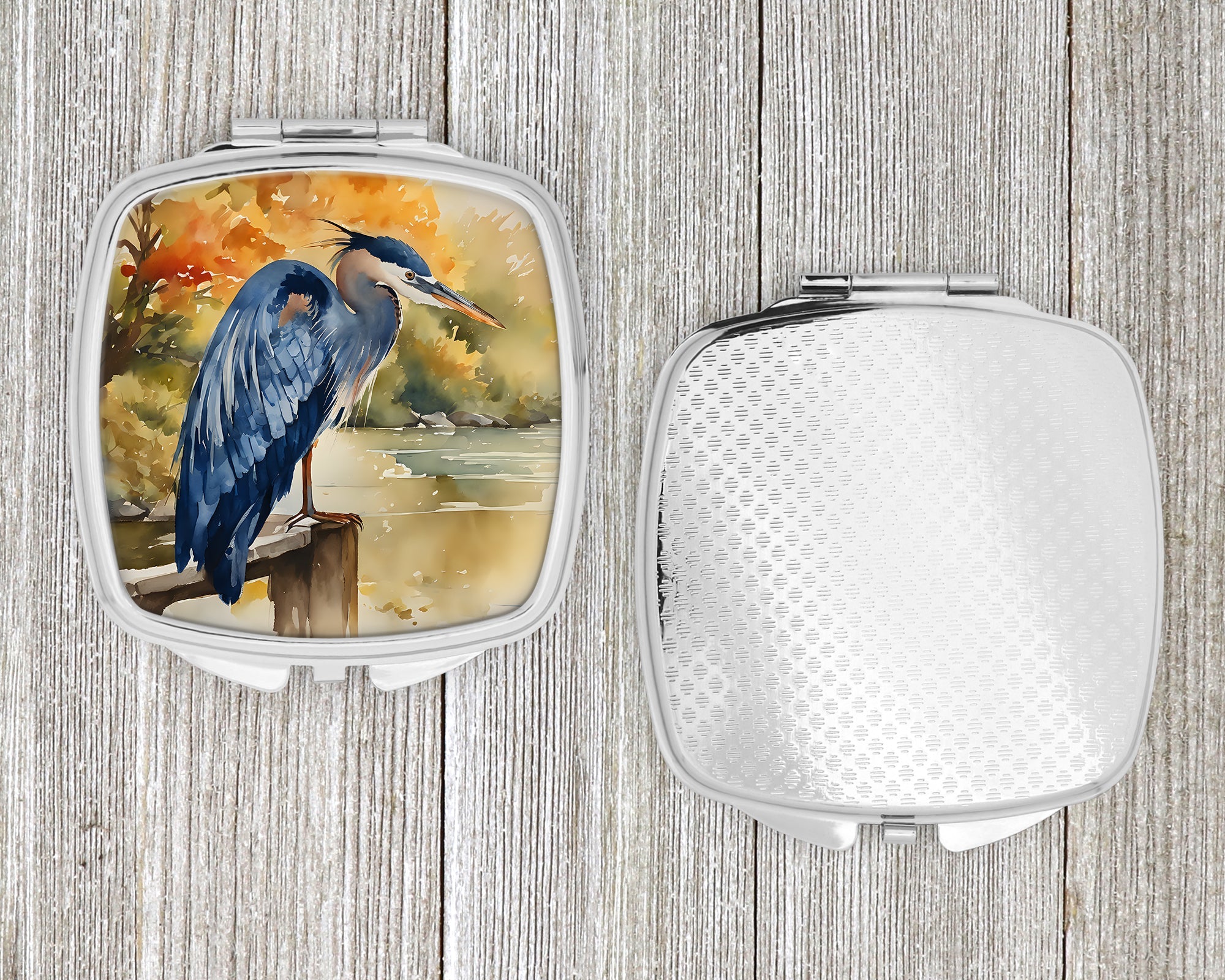 Blue Heron Compact Mirror Decorative Travel Makeup Mirror for Women Girls Gifts Pocket Makeup Mirror Folding Handheld