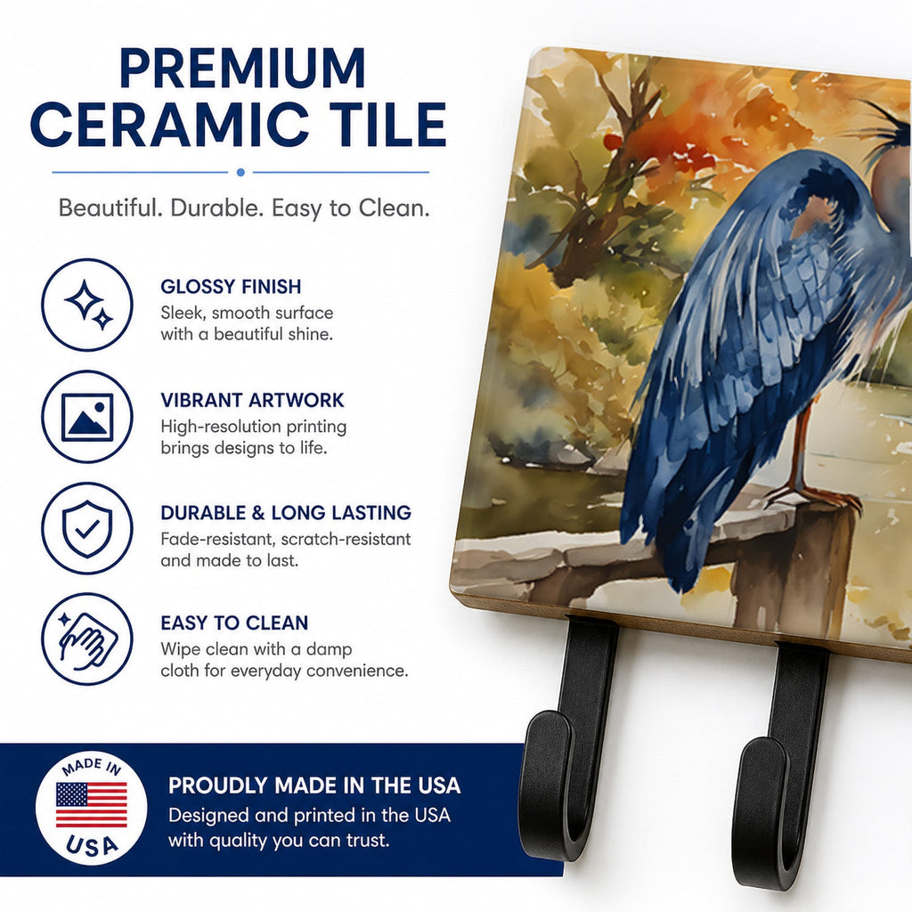 Blue Heron Leash or Key Holder Wall Hooks, Coat Rack Wall Mount, for Hanging Keys, Towels, Aprons, Leashes