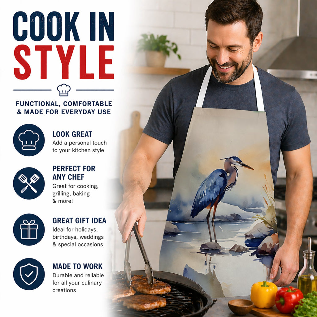 Blue Heron Apron Cooking Kitchen Server Baking Crafts Gardening for Adult Women Men, Unisex, Large, Multicolor