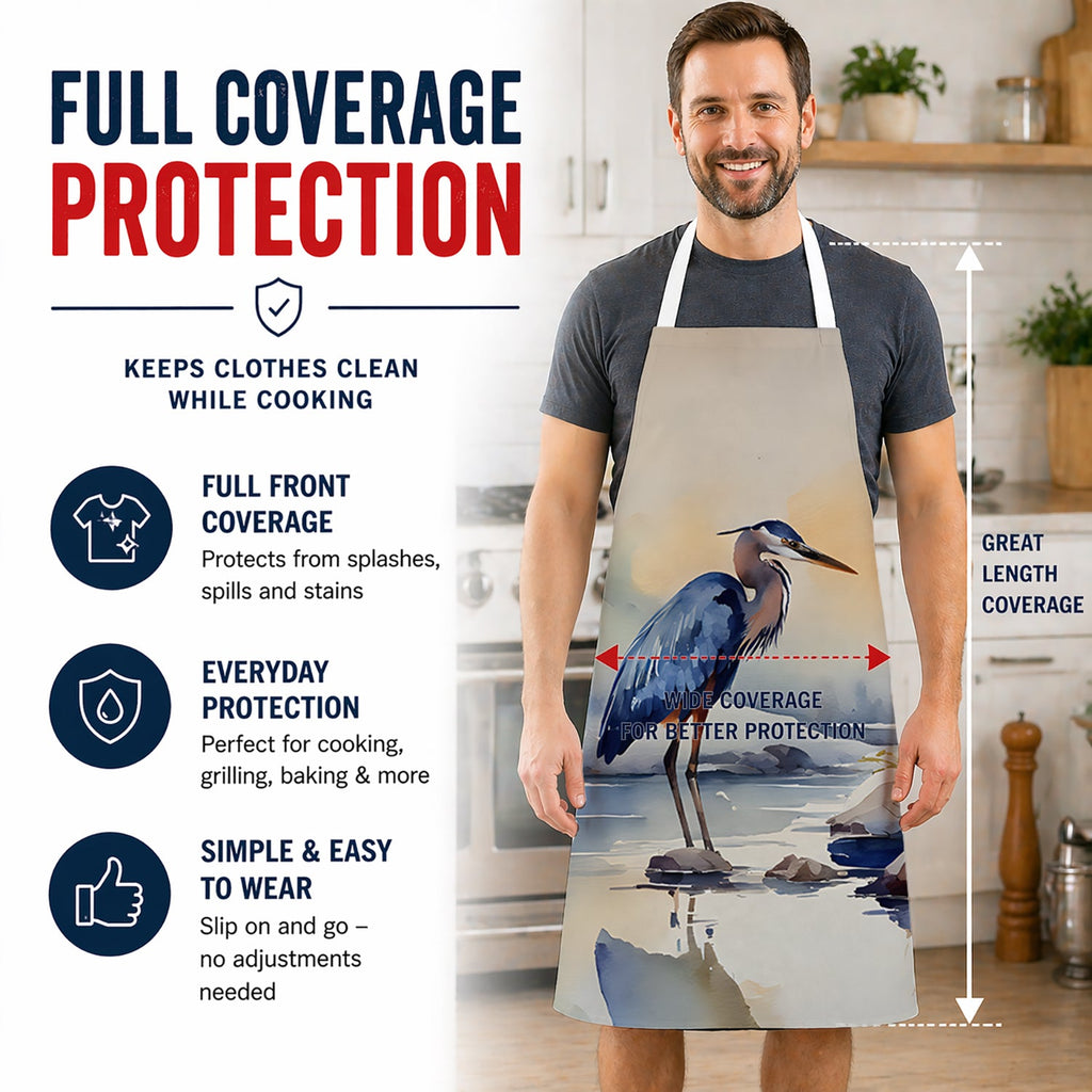 Blue Heron Apron Cooking Kitchen Server Baking Crafts Gardening for Adult Women Men, Unisex, Large, Multicolor