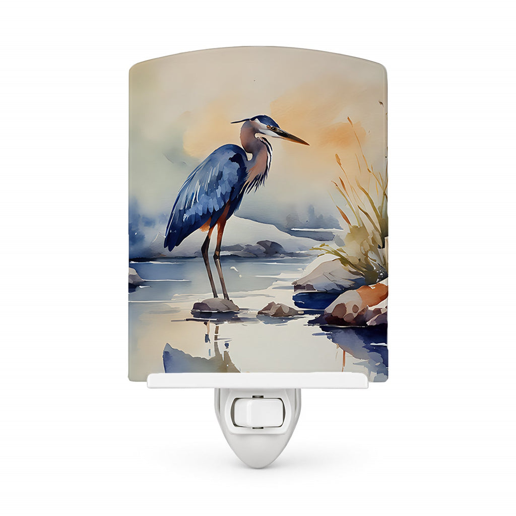 Blue Heron Ceramic Night Light Compact, UL-Certified, Ideal for Bedroom, Bathroom, Nursery, Hallway, Kitchen, 6x4x3, Multicolor
