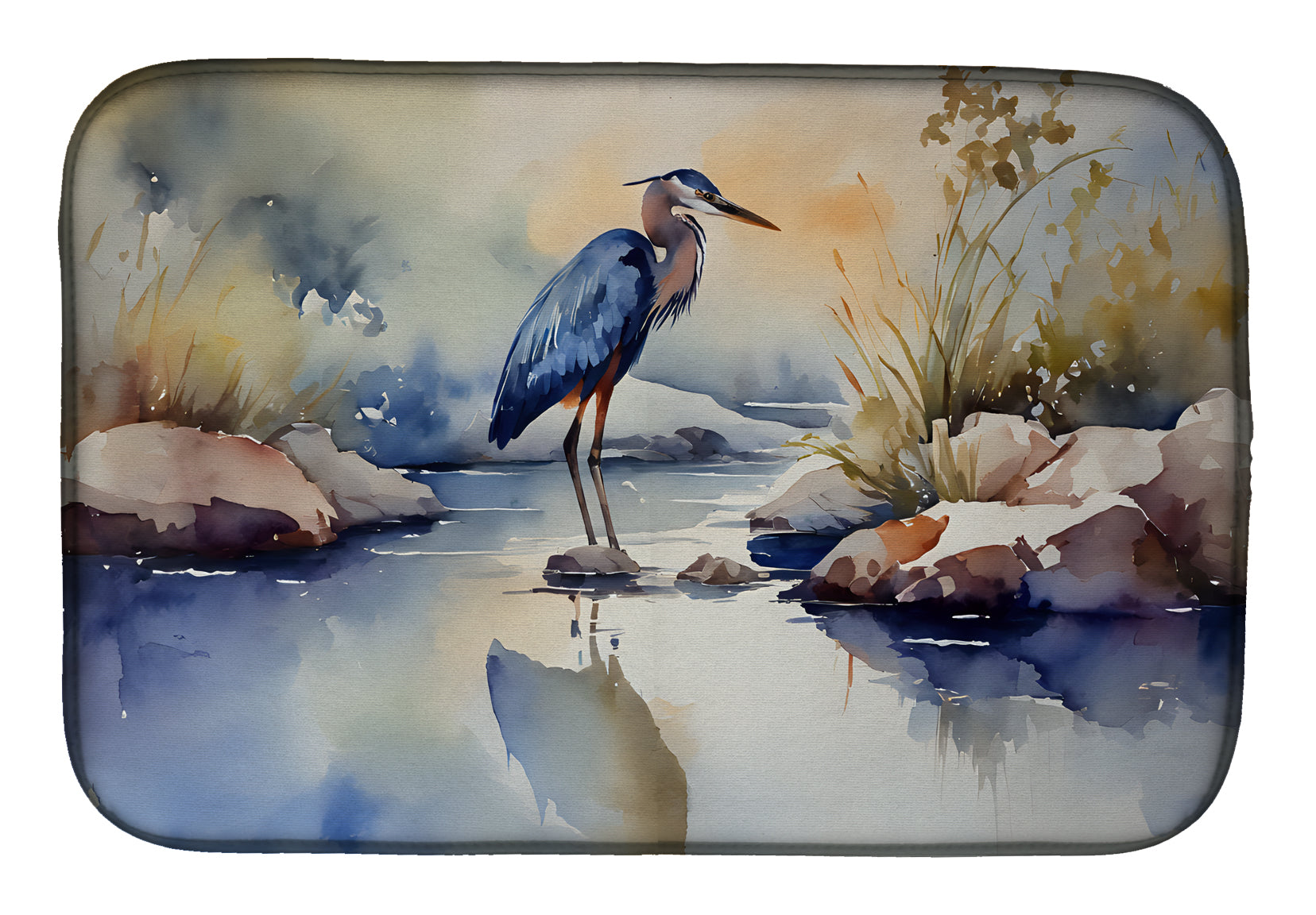 Blue Heron Dish Drying Mat Absorbent Dish Drying Mat Pad for Kitchen Counter Dish Drainer Mat for Countertop, 14 x 21", Multicolor