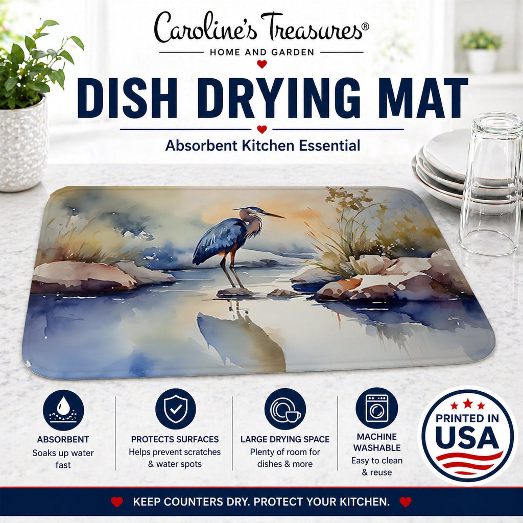 Blue Heron Dish Drying Mat Absorbent Dish Drying Mat Pad for Kitchen Counter Dish Drainer Mat for Countertop, 14 x 21", Multicolor