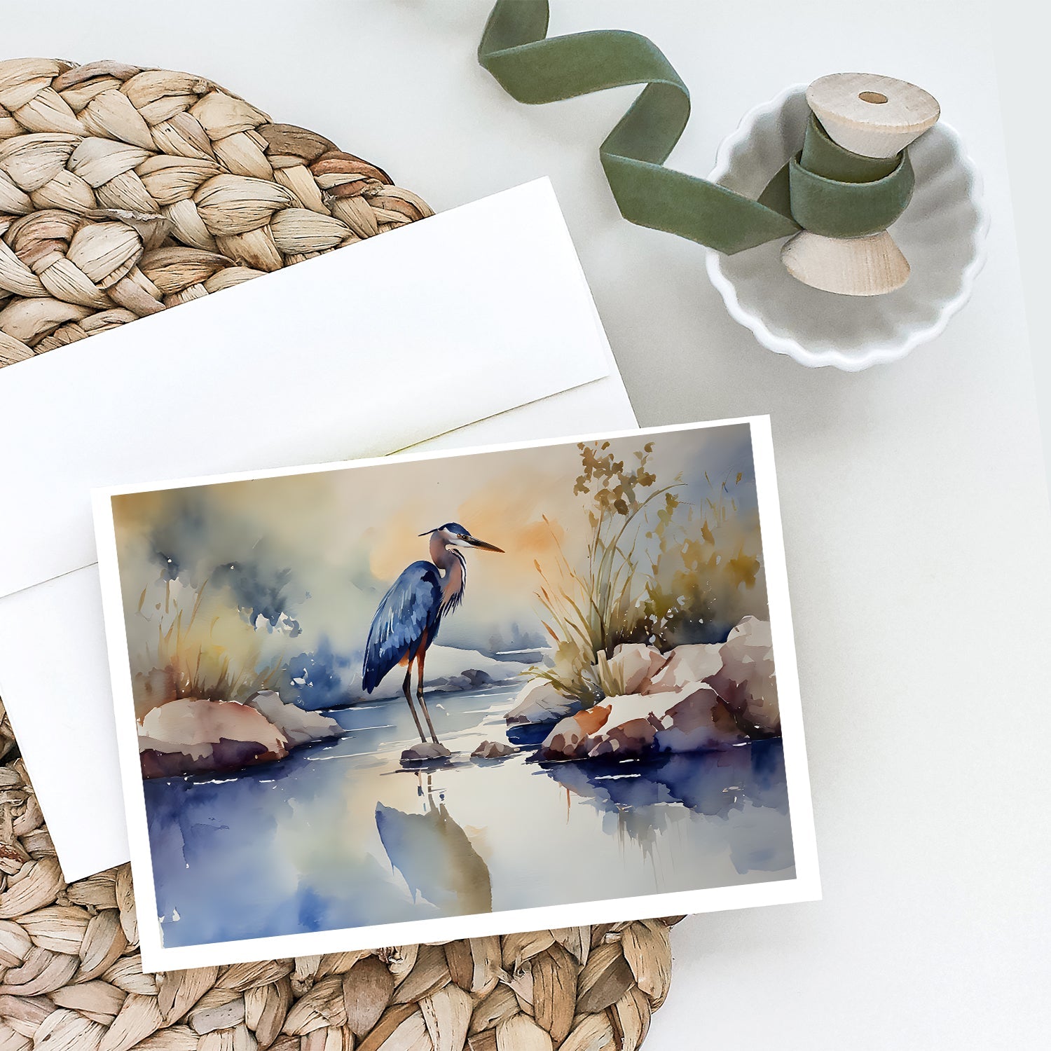 Blue Heron Greeting Cards Pack of 8 Blank Cards with Envelopes Whimsical A7 Size 5x7