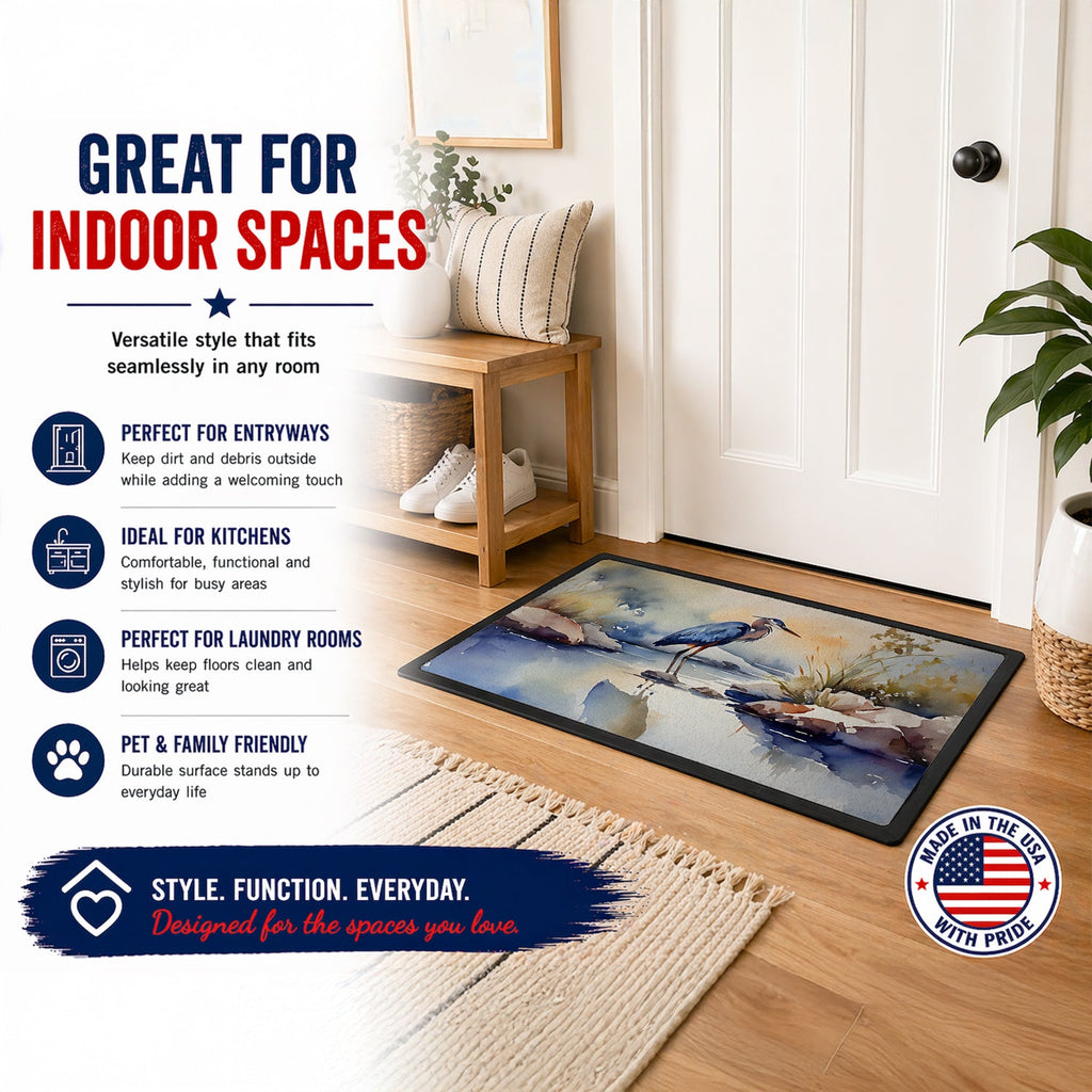 Blue Heron Doormat Indoor Outdoor 24H X 36W Front Door Mat Rugs for Entryway, Non Slip Washable Low Pile,