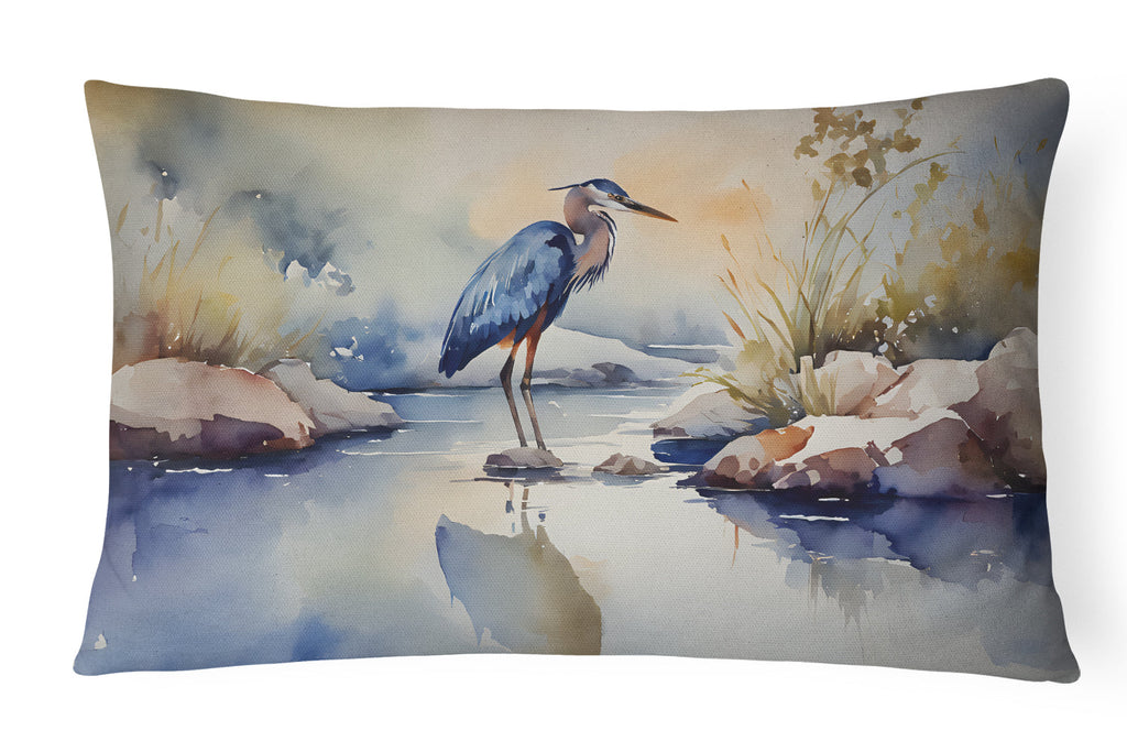 Blue Heron Decorative Throw Pillow 12x16 Indoor Outdoor Accent Cushion, Fabric Cover with Insert for Sofa, Bed, Porch & Living Room
