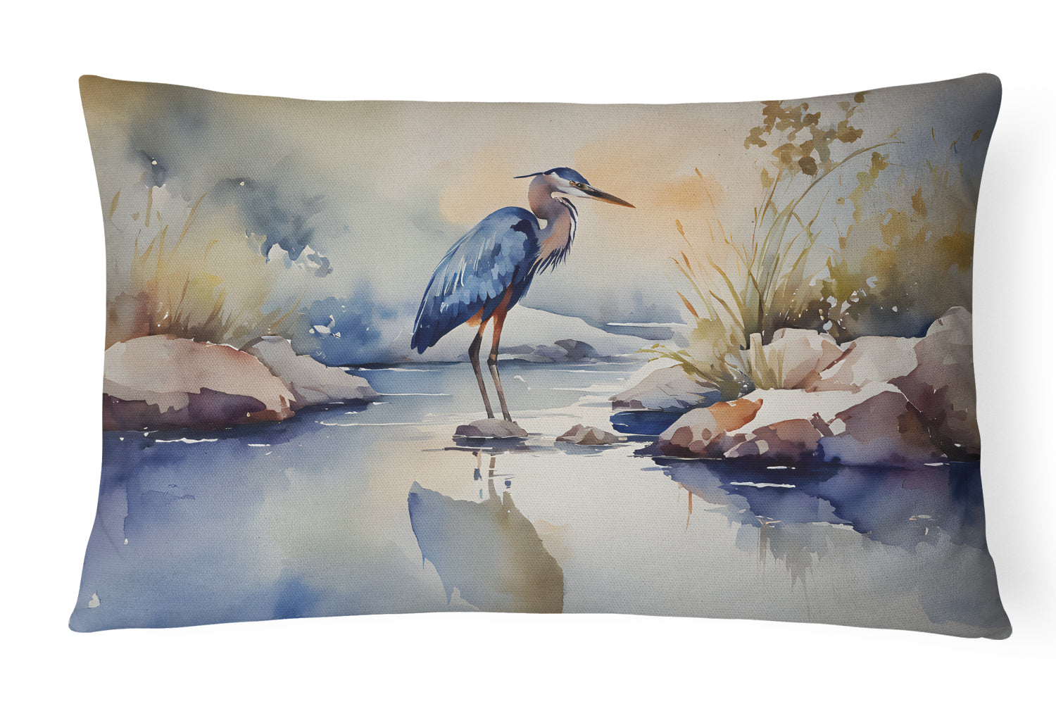 Blue Heron Decorative Throw Pillow 12x16 Indoor Outdoor Accent Cushion, Fabric Cover with Insert for Sofa, Bed, Porch & Living Room