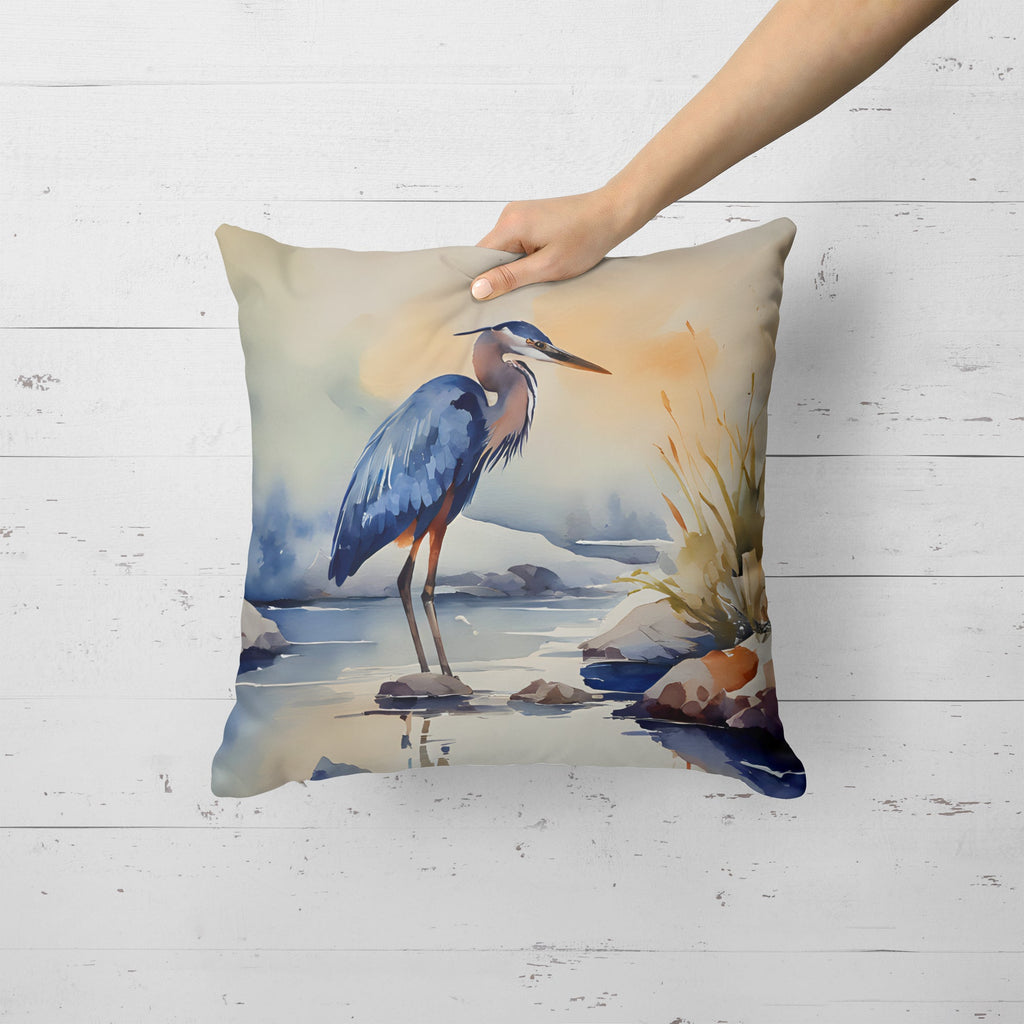 Blue Heron Decorative Throw Pillow 18x18 Indoor Outdoor Accent Cushion, Fabric Cover with Insert for Sofa, Bed, Porch & Living Room