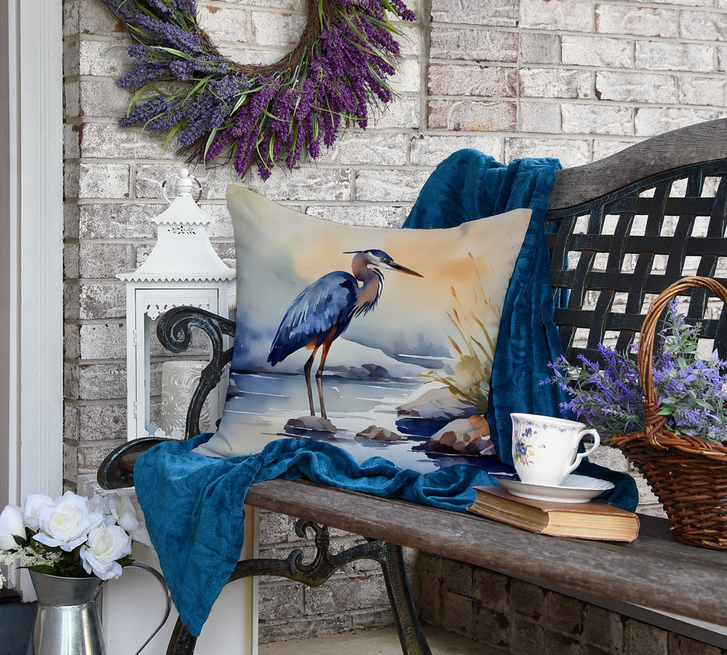 Blue Heron Decorative Throw Pillow 18x18 Indoor Outdoor Accent Cushion, Fabric Cover with Insert for Sofa, Bed, Porch & Living Room