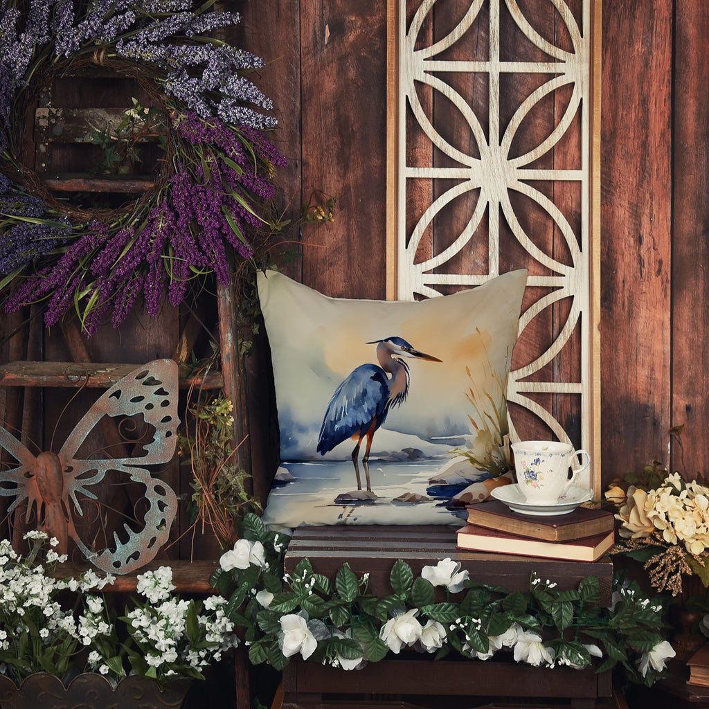 Blue Heron Decorative Throw Pillow 18x18 Indoor Outdoor Accent Cushion, Fabric Cover with Insert for Sofa, Bed, Porch & Living Room