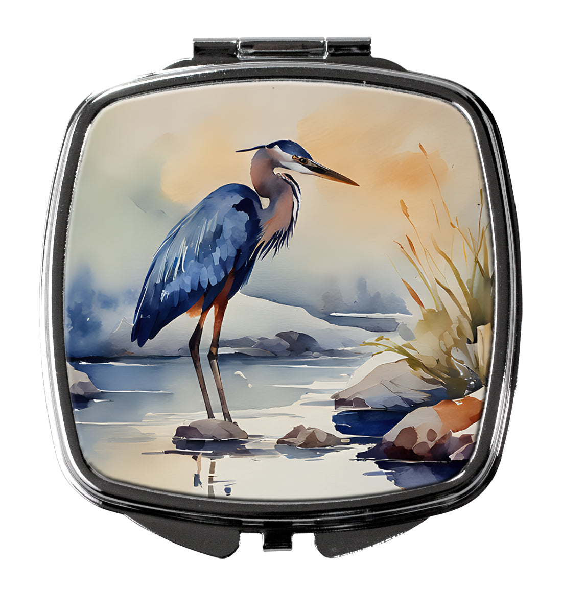 Blue Heron Compact Mirror Decorative Travel Makeup Mirror for Women Girls Gifts Pocket Makeup Mirror Folding Handheld