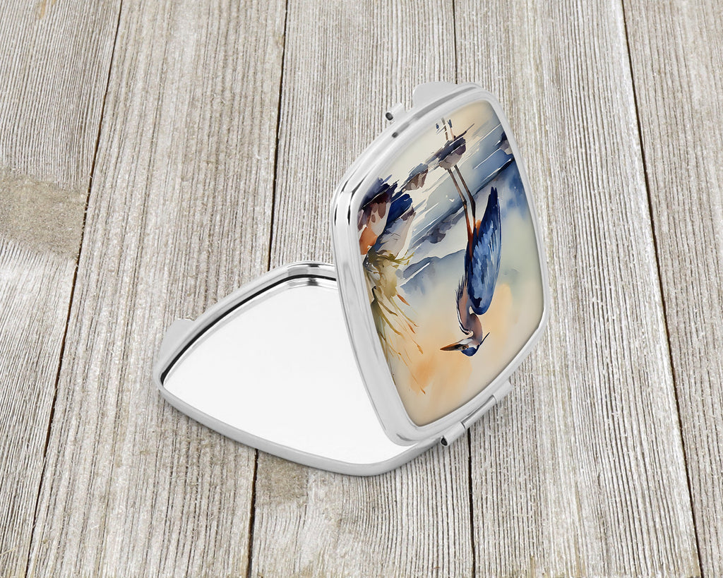 Blue Heron Compact Mirror Decorative Travel Makeup Mirror for Women Girls Gifts Pocket Makeup Mirror Folding Handheld