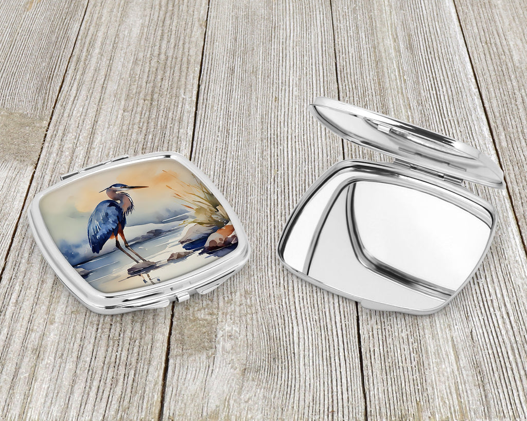 Blue Heron Compact Mirror Decorative Travel Makeup Mirror for Women Girls Gifts Pocket Makeup Mirror Folding Handheld