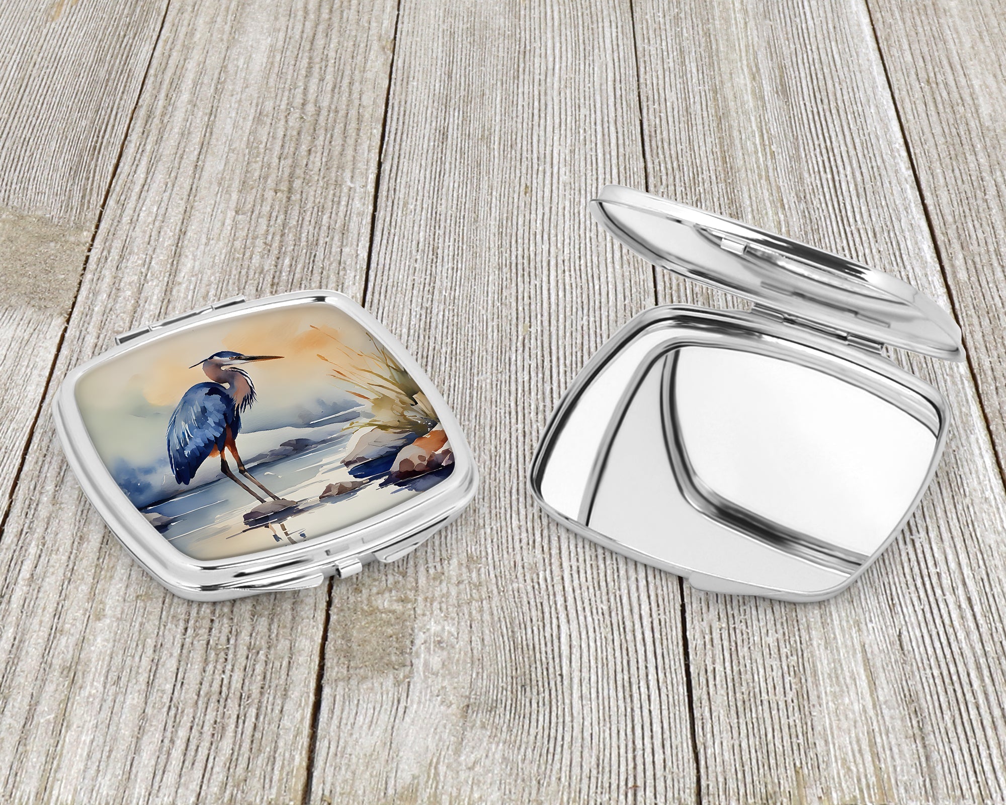 Blue Heron Compact Mirror Decorative Travel Makeup Mirror for Women Girls Gifts Pocket Makeup Mirror Folding Handheld