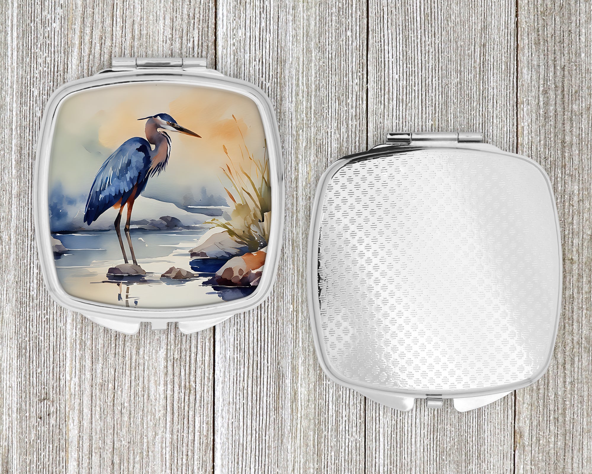 Blue Heron Compact Mirror Decorative Travel Makeup Mirror for Women Girls Gifts Pocket Makeup Mirror Folding Handheld