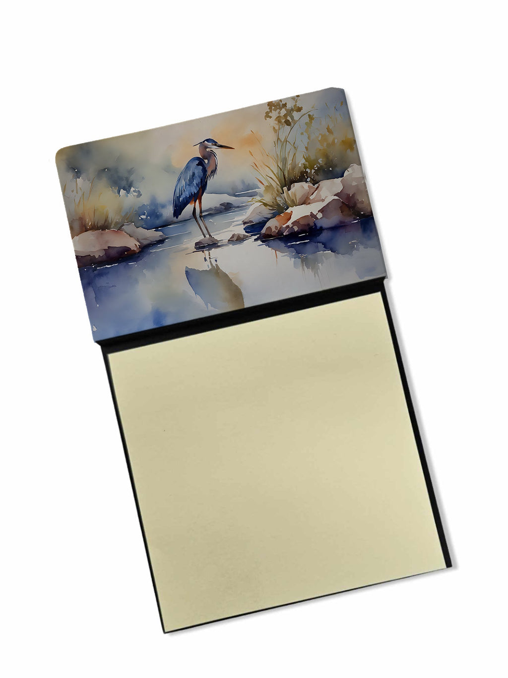 Blue Heron Watercolor Sticky Note Holder Refillable Dispenser Desk Accessory 3x3 Pad Gift