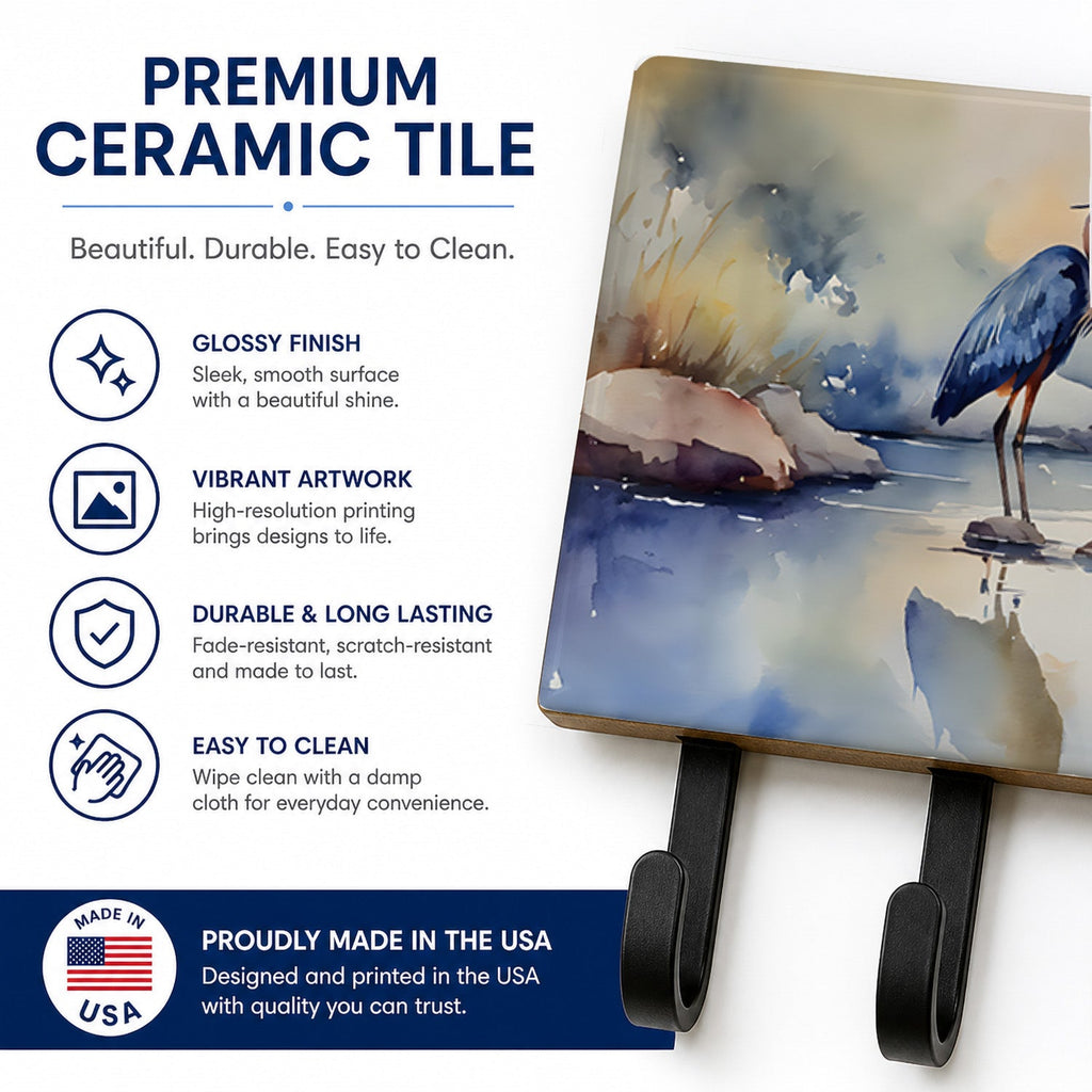 Blue Heron Leash or Key Holder Wall Hooks, Coat Rack Wall Mount, for Hanging Keys, Towels, Aprons, Leashes