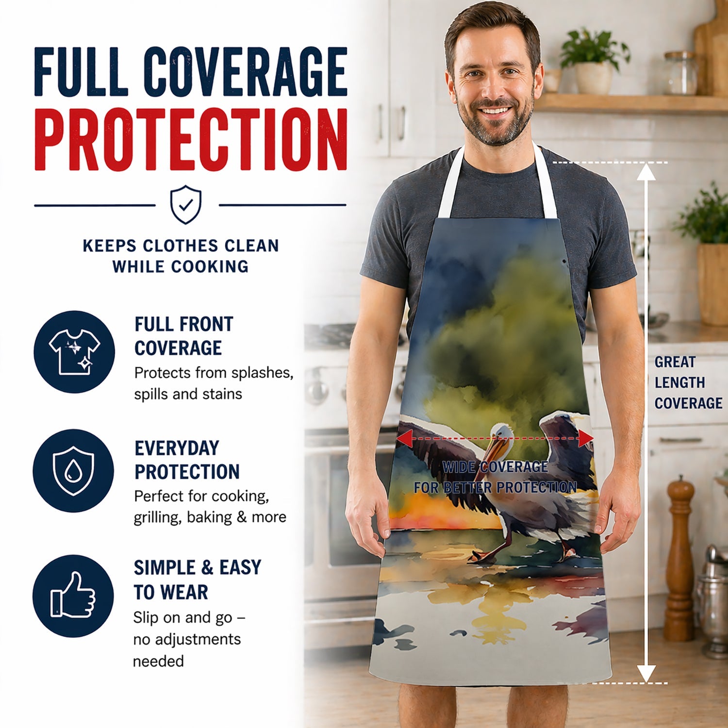 Pelican Apron Cooking Kitchen Server Baking Crafts Gardening for Adult Women Men, Unisex, Large, Multicolor