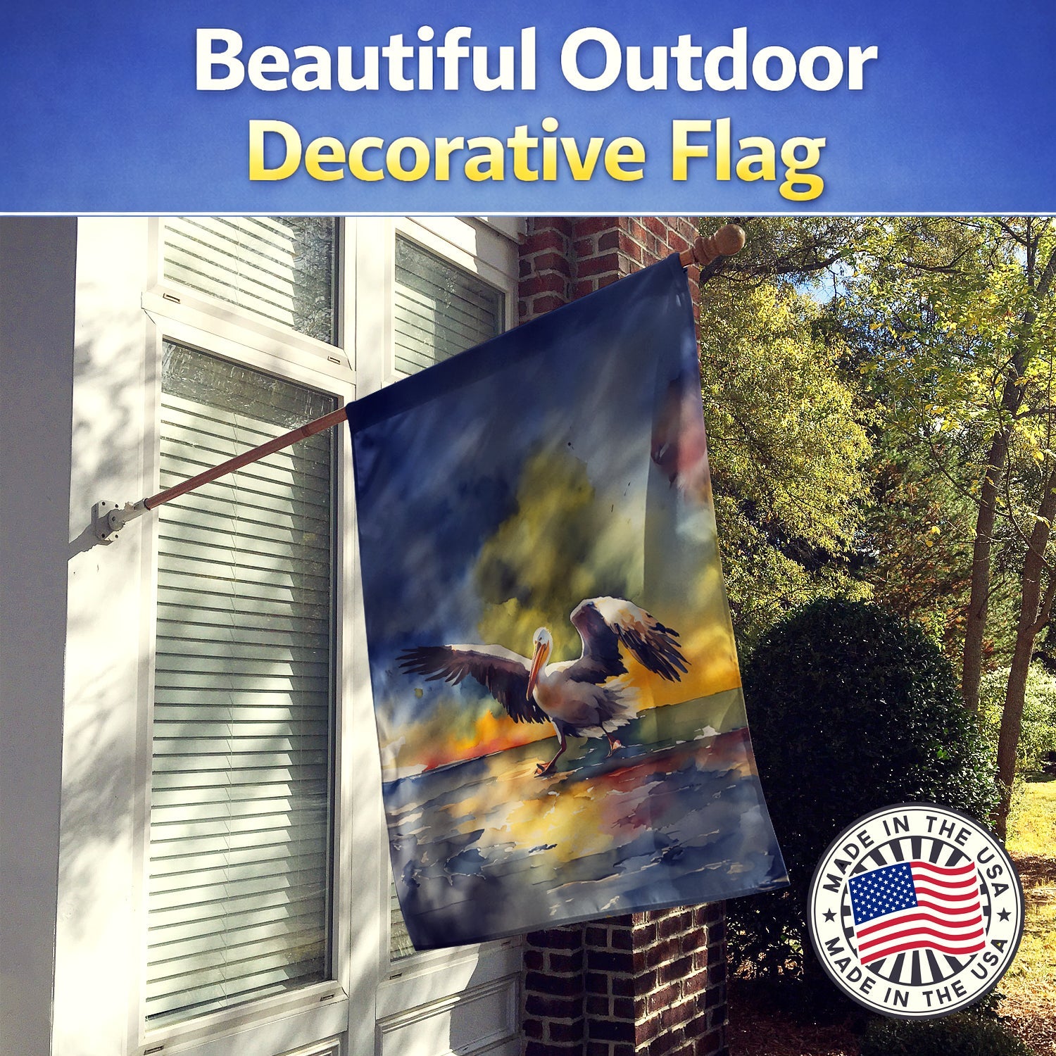 Pelican House Flag 28x40 Porch Sleeve Pole Decorative Outside Yard Banner Artwork Wall Hanging, Polyester