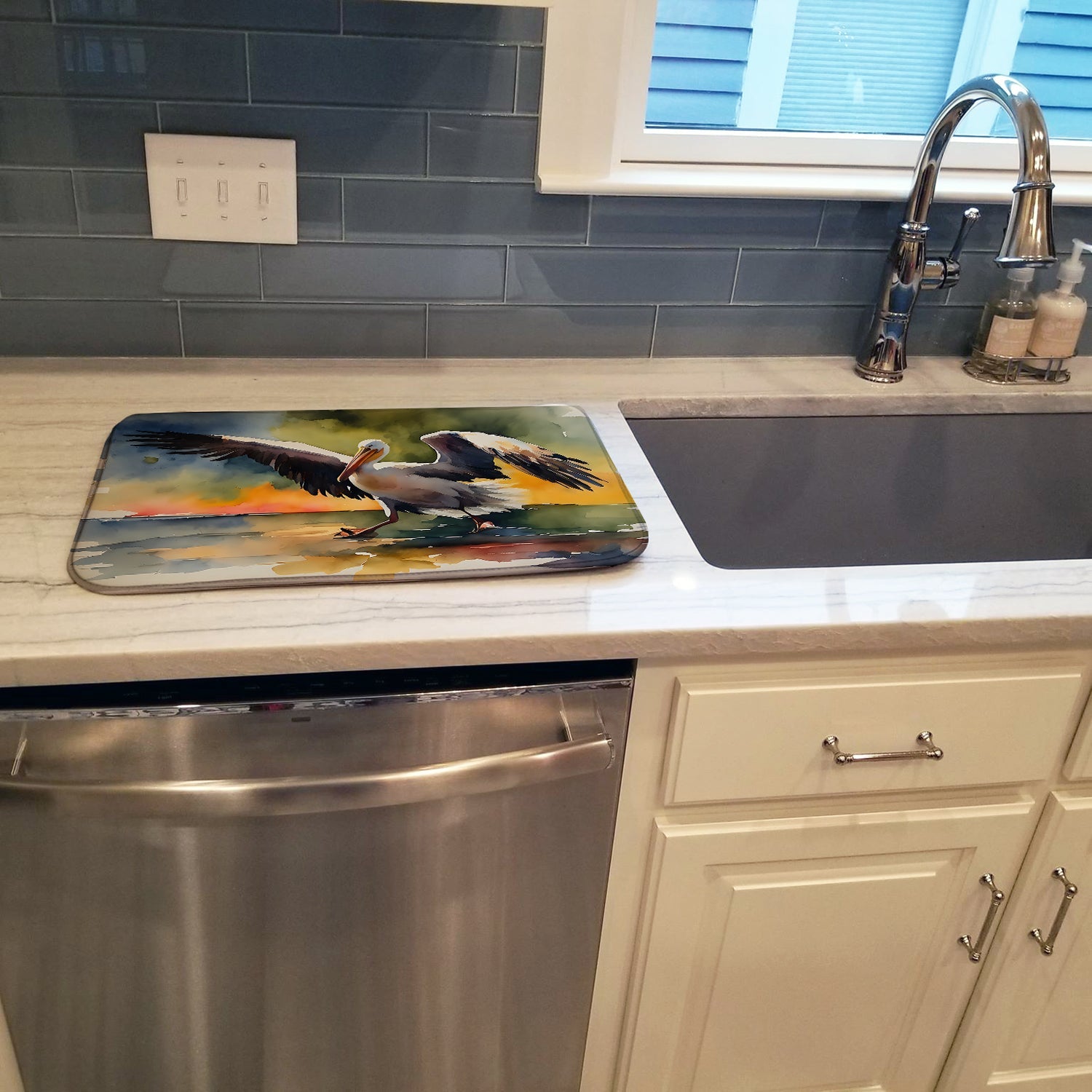 Pelican Dish Drying Mat Absorbent Dish Drying Mat Pad for Kitchen Counter Dish Drainer Mat for Countertop, 14 x 21", Multicolor