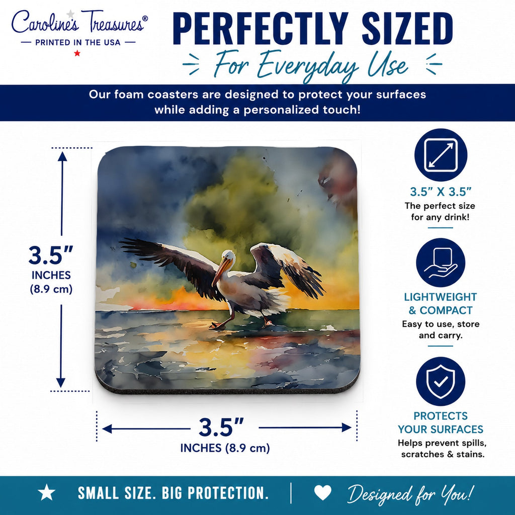 Pelican Foam Coasters Set of 4 Cup Coasters for Indoor Outdoor, Tabletop Protection, Anti Slip, Mouse pad Material