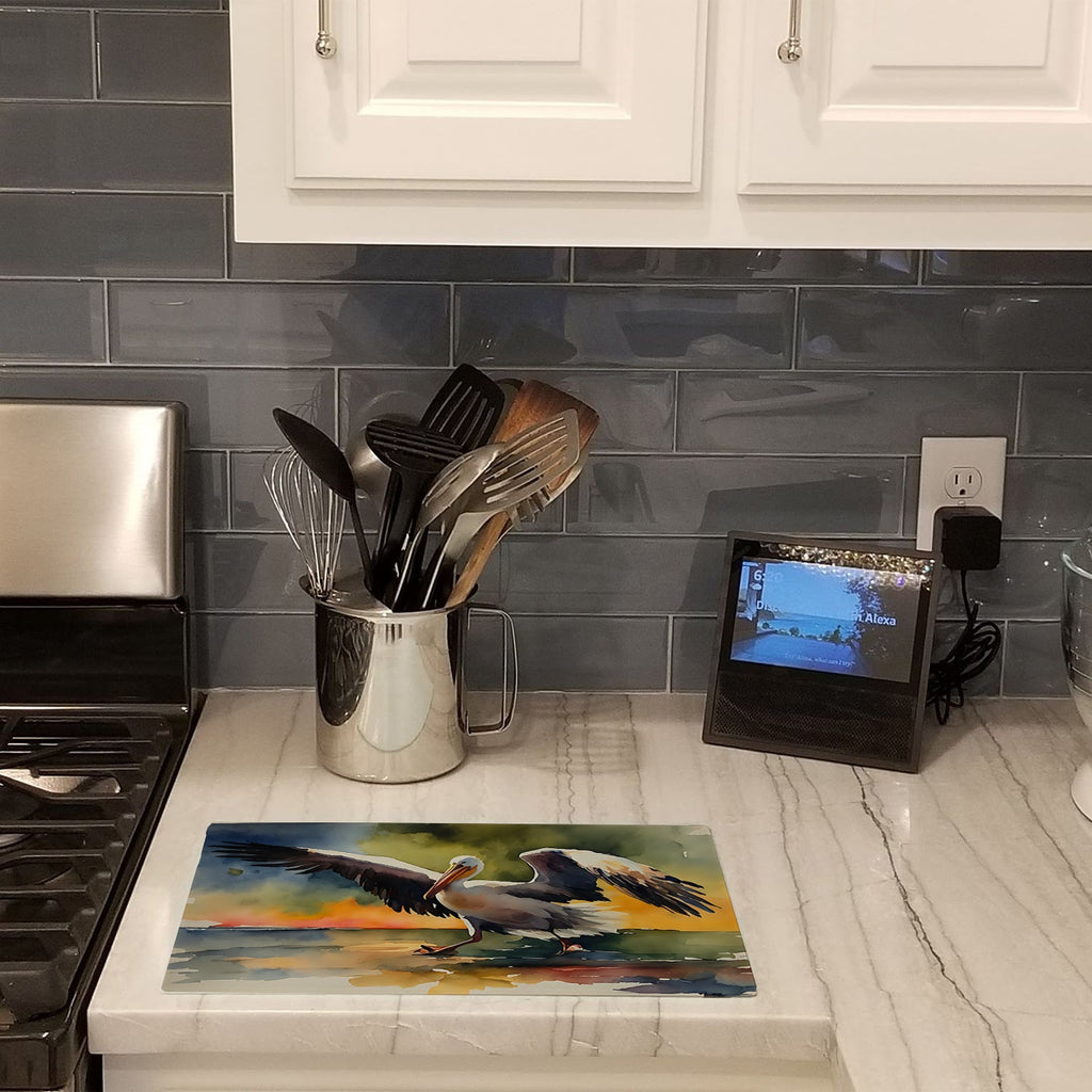 Pelican Cutting Board Tempered Glass Kitchen Cutting Surface, Heat Resistant Chopping, Non-Slip Feet, Food Prep & Serving