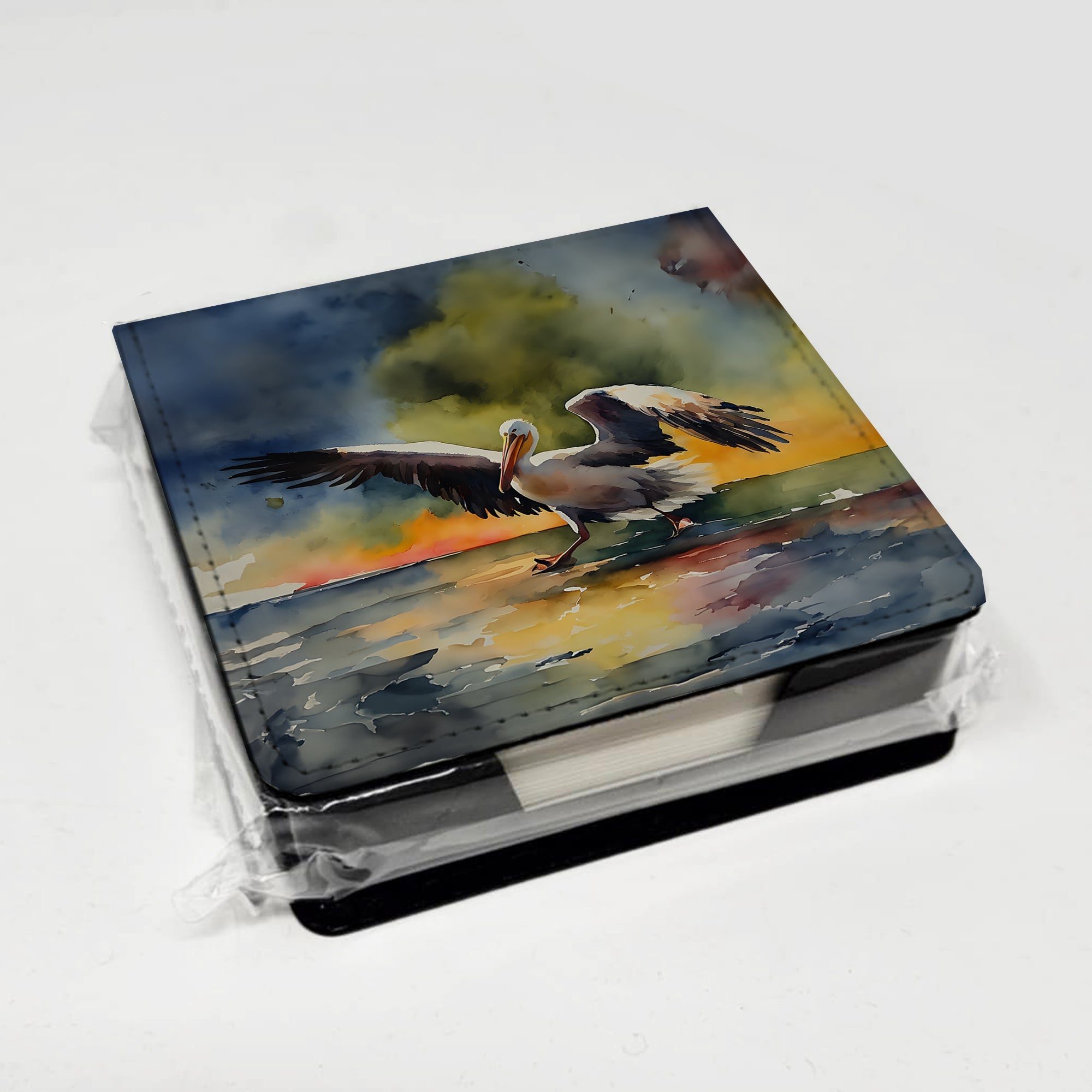 Pelican PU Leather Note Paper Holder with Artist-Designed Cover, Desk Accessory, Office Gift