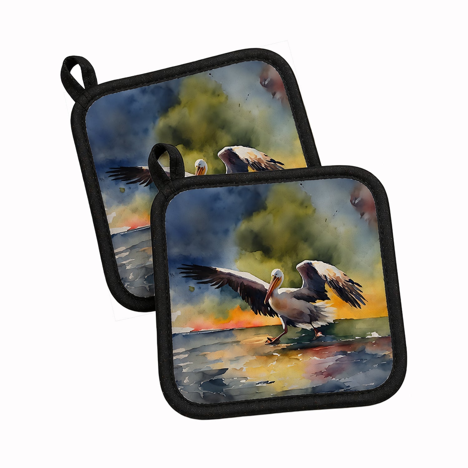 Pelican Pot Holder Set of 2 Heat Resistant Quilted Hot Pads 7.5 x 7.5 Inch, Insulated Kitchen Trivets for Cooking & Baking