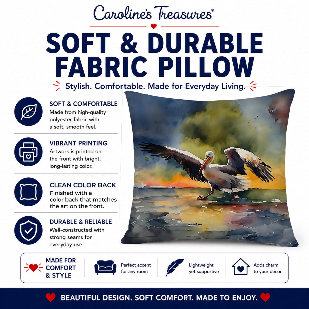 Pelican Decorative Throw Pillow 14x14 Indoor Outdoor Accent Cushion, Fabric Cover with Insert for Sofa, Bed, Porch & Living Room