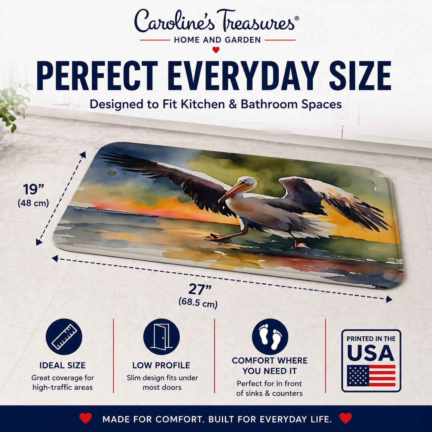 Pelican Memory Foam Kitchen Mat Machine Washable Anti-Fatigue Cushion Comfort Bath or Kitchen Rug