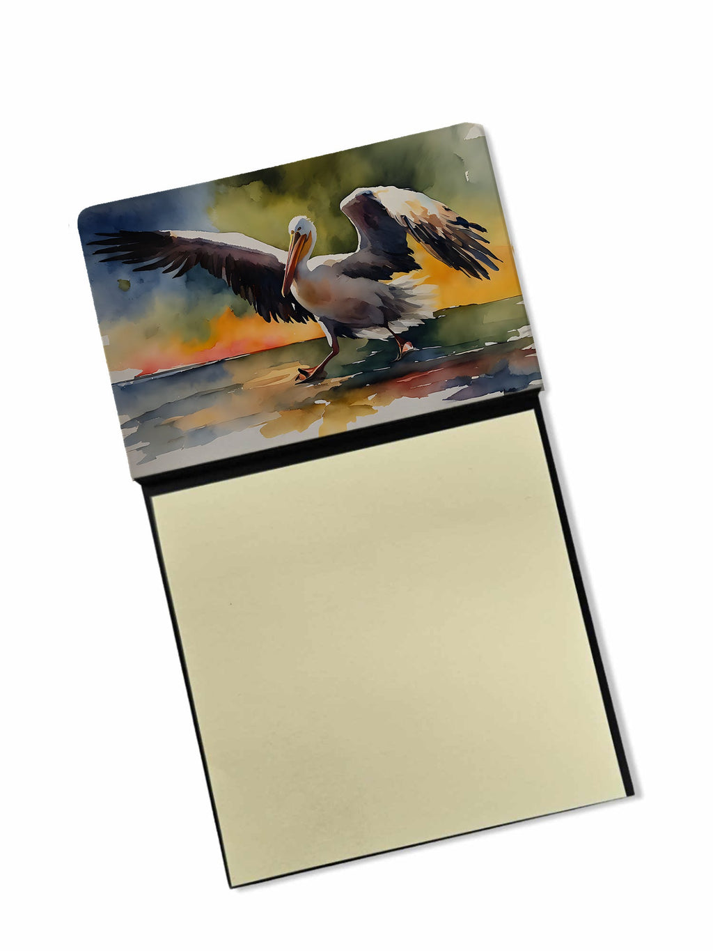 Pelican Watercolor Sticky Note Holder Refillable Dispenser Desk Accessory 3x3 Pad Gift