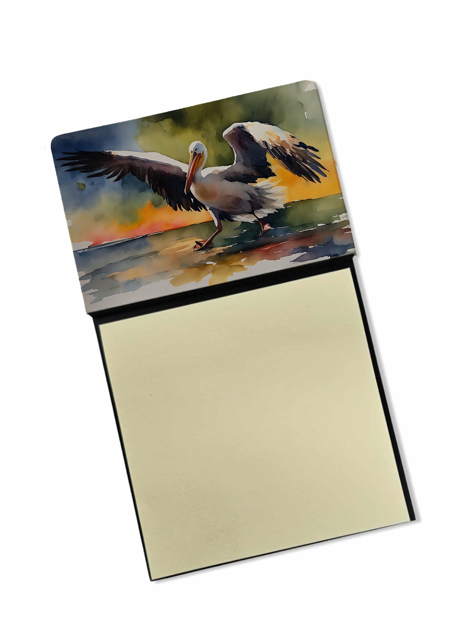 Pelican Watercolor Sticky Note Holder Refillable Dispenser Desk Accessory 3x3 Pad Gift