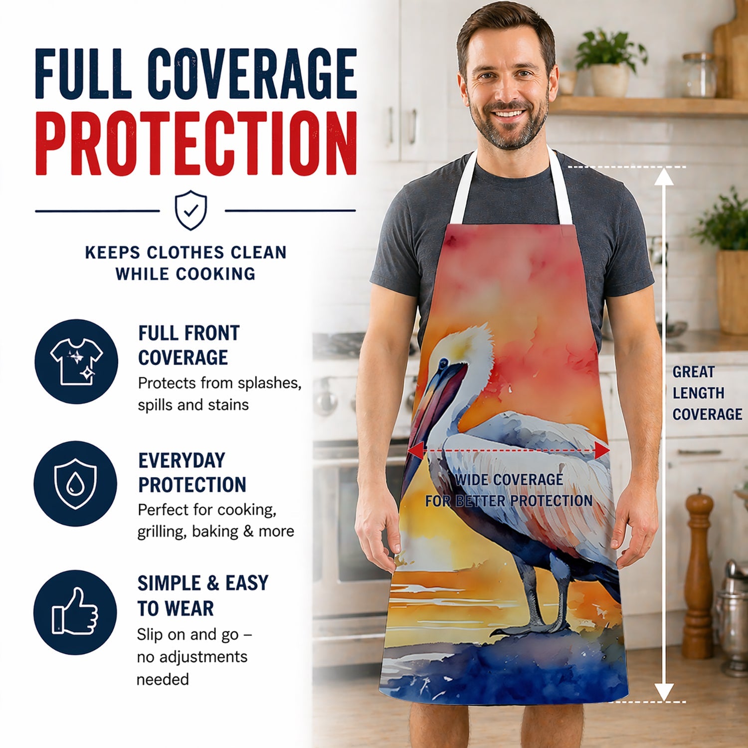 Pelican Apron Cooking Kitchen Server Baking Crafts Gardening for Adult Women Men, Unisex, Large, Multicolor