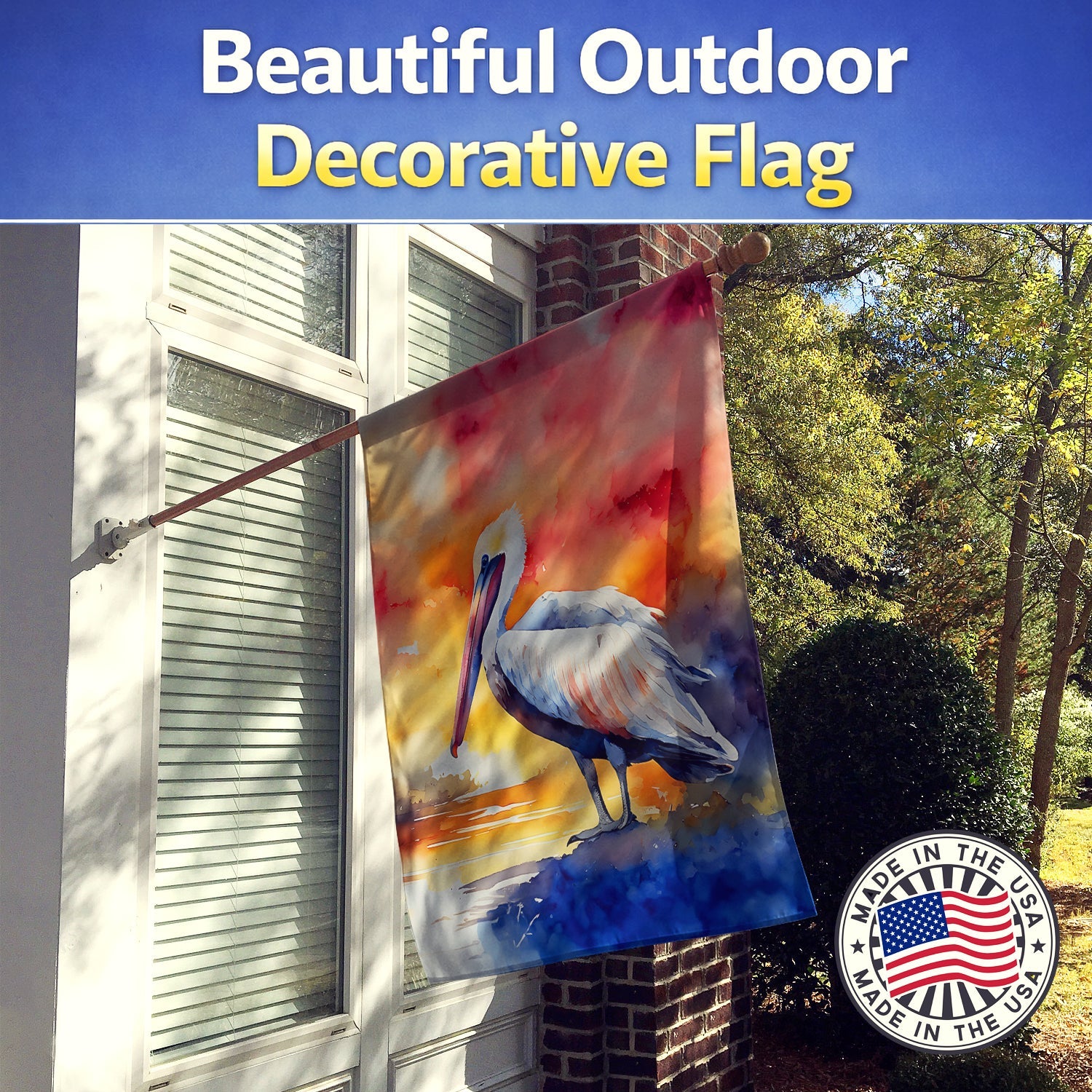 Pelican House Flag 28x40 Porch Sleeve Pole Decorative Outside Yard Banner Artwork Wall Hanging, Polyester