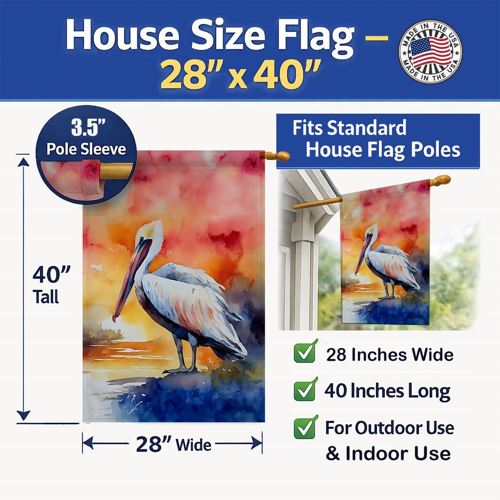 Pelican House Flag 28x40 Porch Sleeve Pole Decorative Outside Yard Banner Artwork Wall Hanging, Polyester