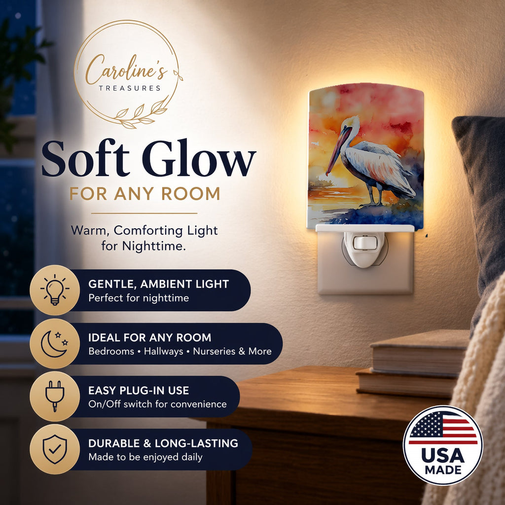 Pelican Ceramic Night Light Compact, UL-Certified, Ideal for Bedroom, Bathroom, Nursery, Hallway, Kitchen, 6x4x3, Multicolor