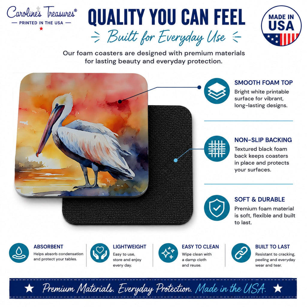 Pelican Foam Coasters Set of 4 Cup Coasters for Indoor Outdoor, Tabletop Protection, Anti Slip, Mouse pad Material