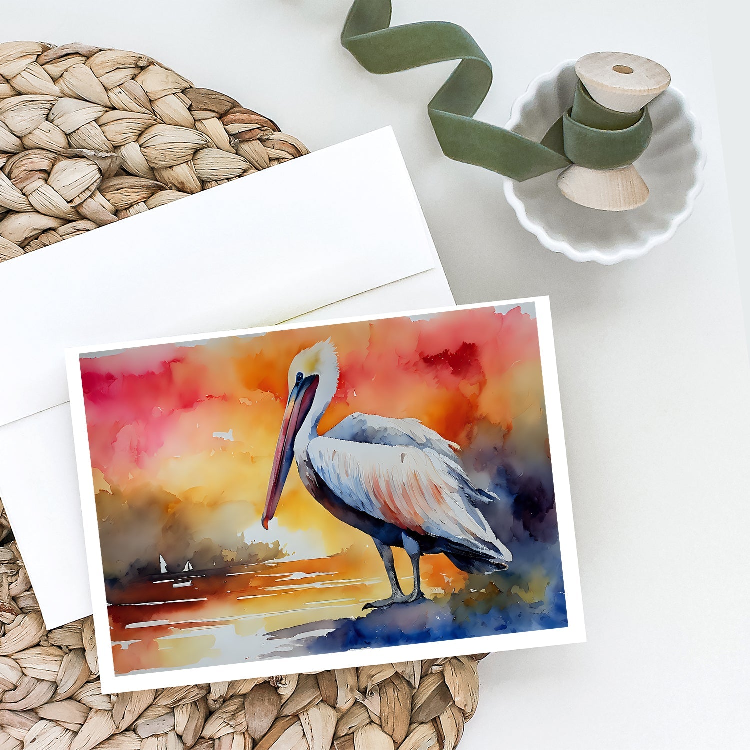 Pelican Greeting Cards Pack of 8 Blank Cards with Envelopes Whimsical A7 Size 5x7