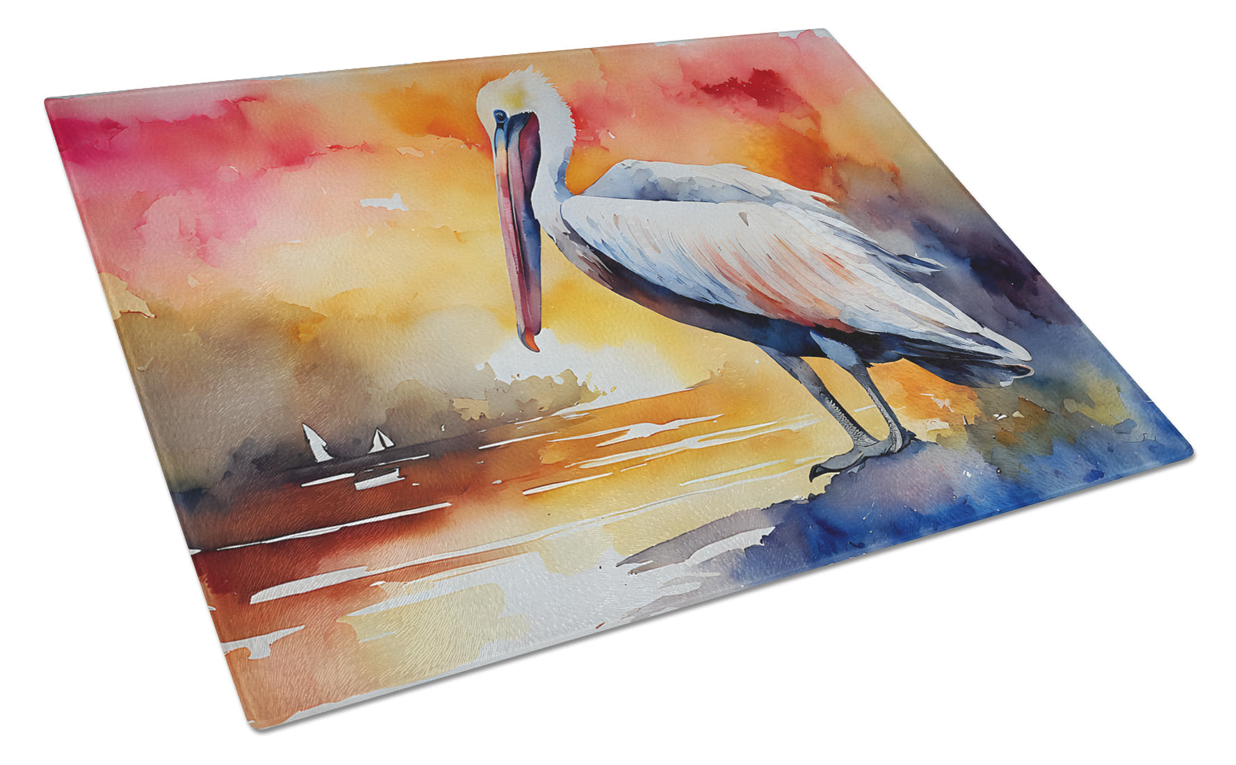 Pelican Cutting Board Tempered Glass Kitchen Cutting Surface, Heat Resistant Chopping, Non-Slip Feet, Food Prep & Serving
