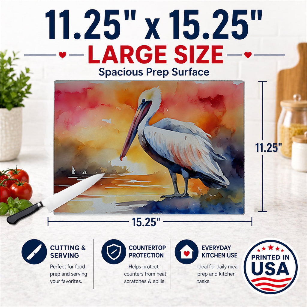 Pelican Cutting Board Tempered Glass Kitchen Cutting Surface, Heat Resistant Chopping, Non-Slip Feet, Food Prep & Serving