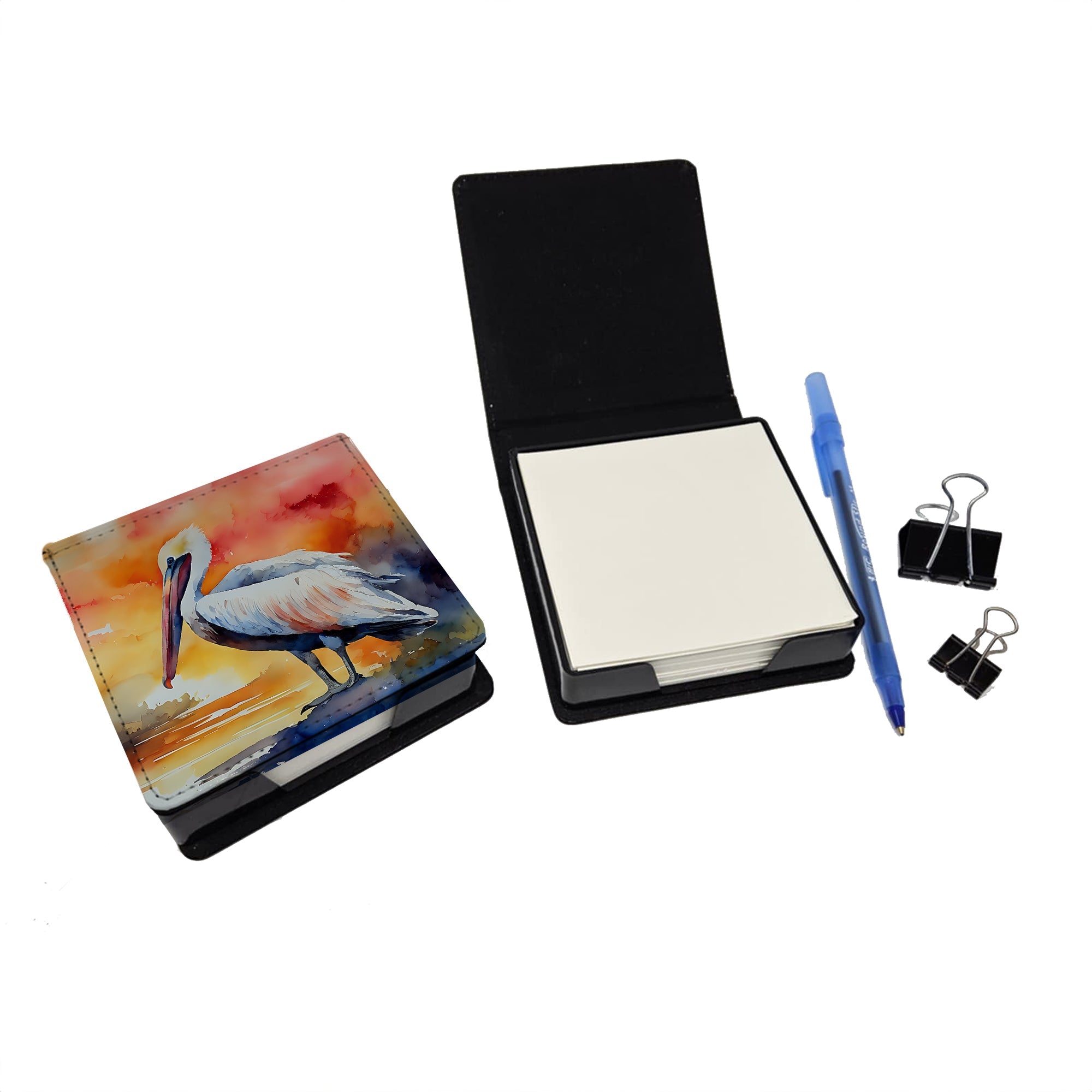 Pelican PU Leather Note Paper Holder with Artist-Designed Cover, Desk Accessory, Office Gift