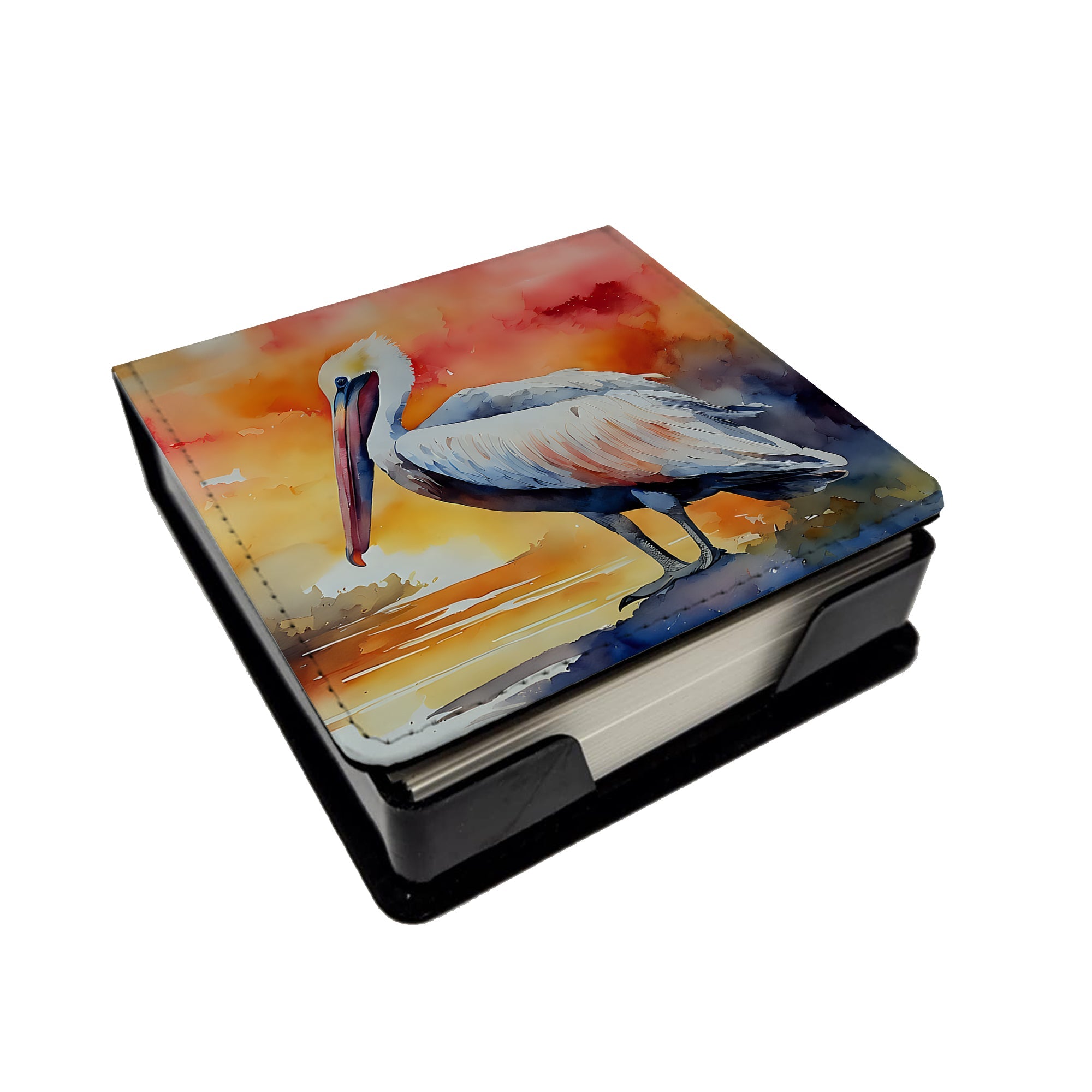Pelican PU Leather Note Paper Holder with Artist-Designed Cover, Desk Accessory, Office Gift