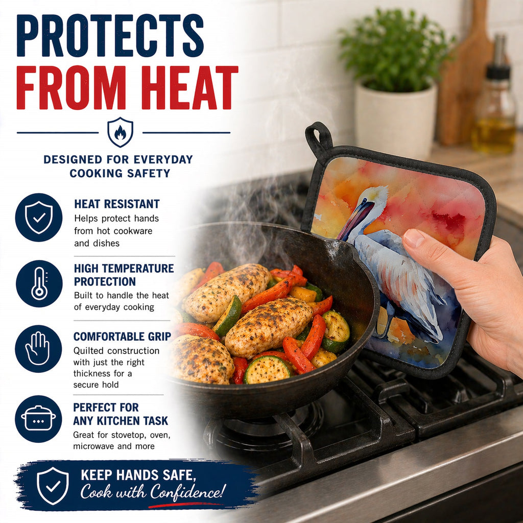 Pelican Pot Holder Set of 2 Heat Resistant Quilted Hot Pads 7.5 x 7.5 Inch, Insulated Kitchen Trivets for Cooking & Baking