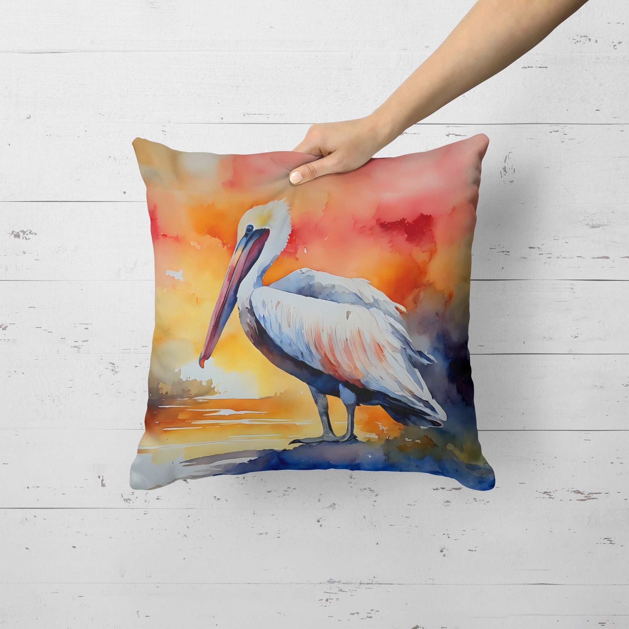 Pelican Decorative Throw Pillow 18x18 Indoor Outdoor Accent Cushion, Fabric Cover with Insert for Sofa, Bed, Porch & Living Room