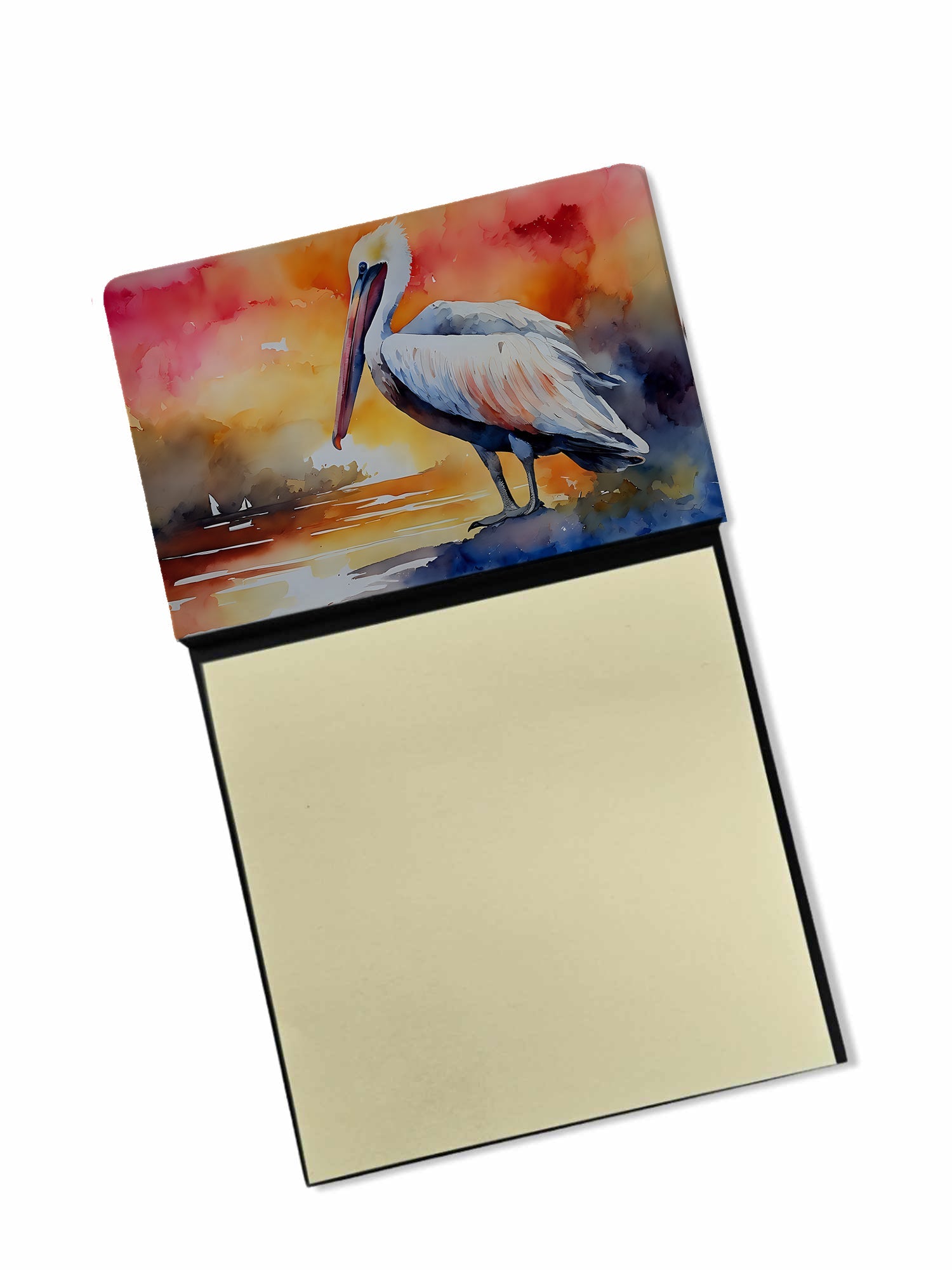 Pelican Watercolor Sticky Note Holder Refillable Dispenser Desk Accessory 3x3 Pad Gift