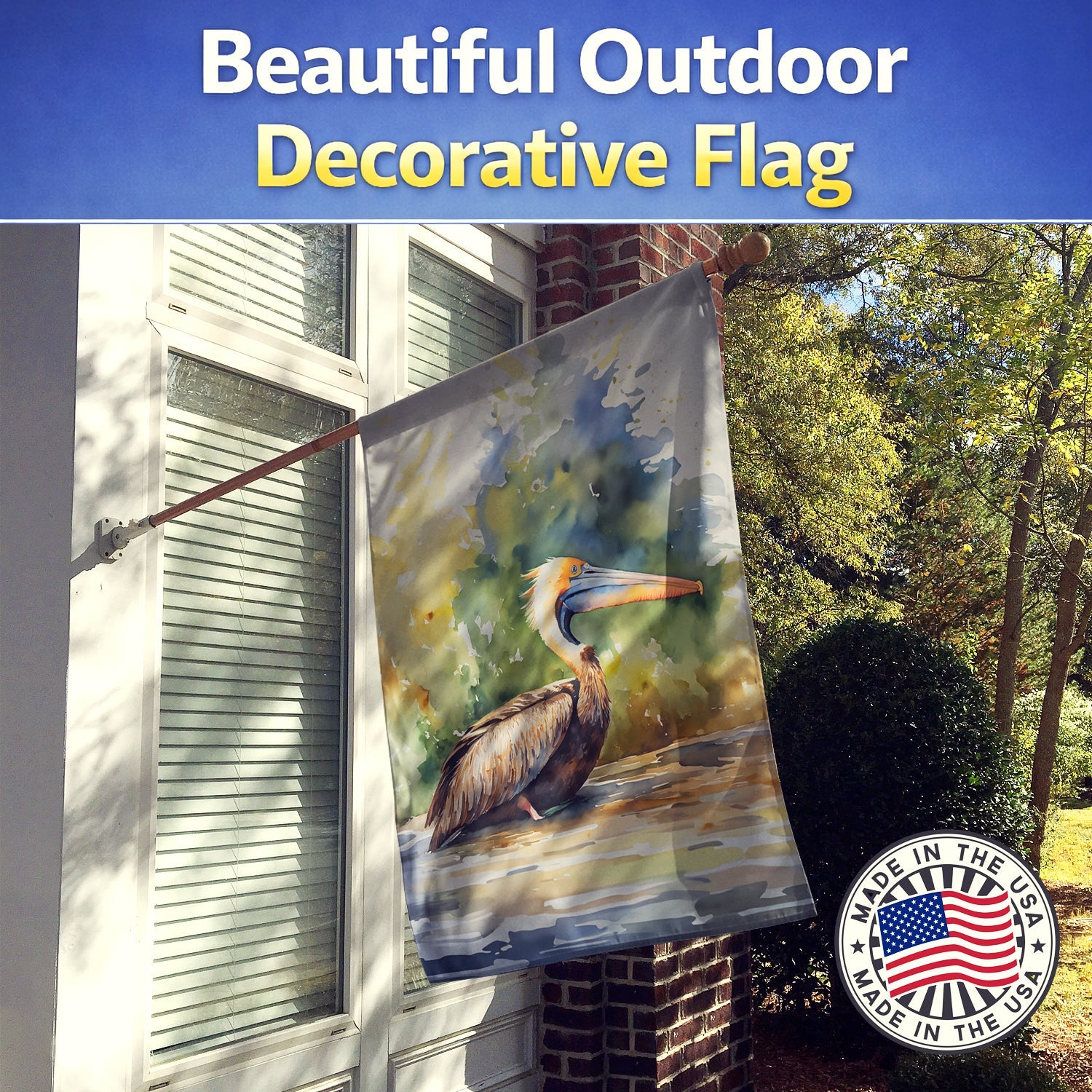 Pelican House Flag 28x40 Porch Sleeve Pole Decorative Outside Yard Banner Artwork Wall Hanging, Polyester