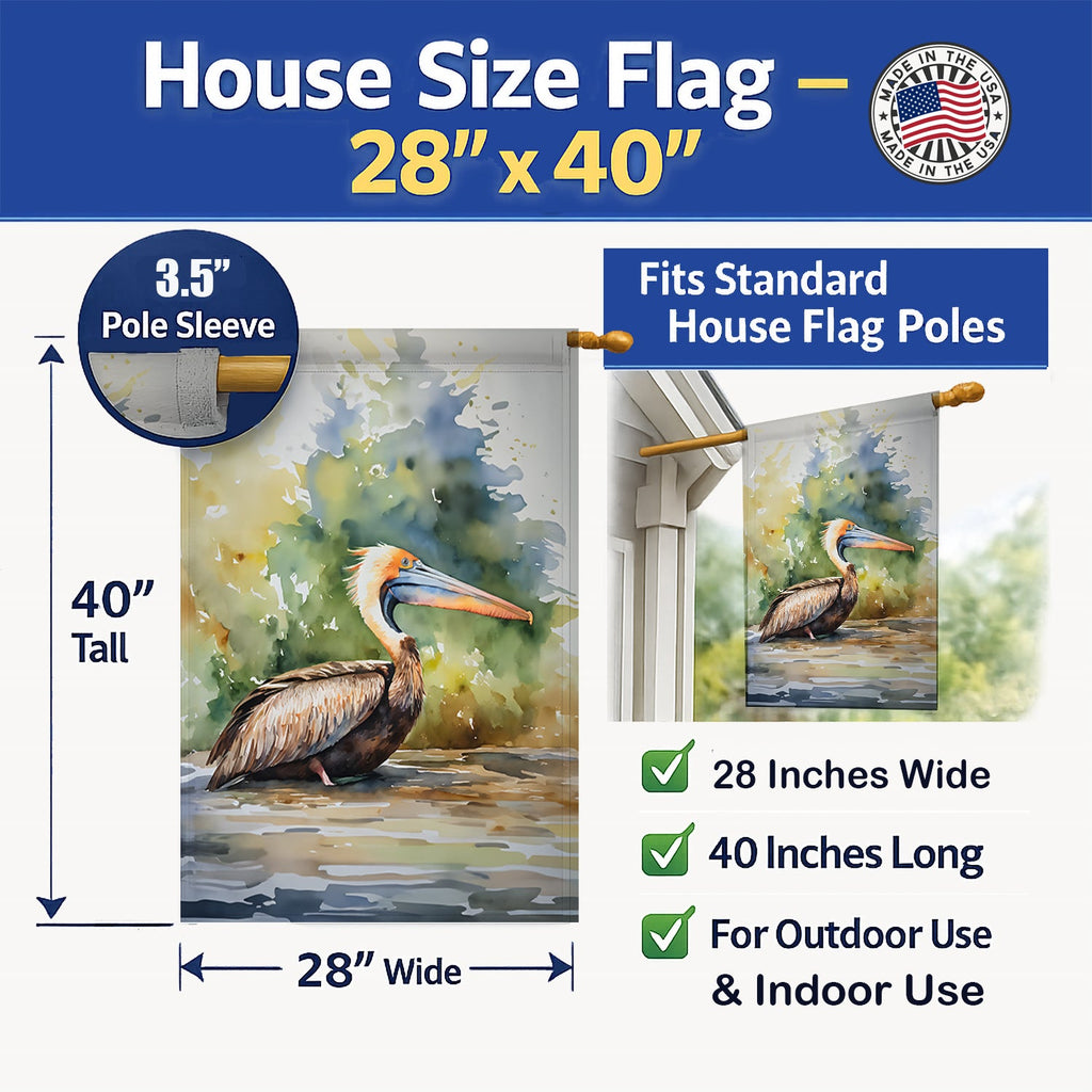 Pelican House Flag 28x40 Porch Sleeve Pole Decorative Outside Yard Banner Artwork Wall Hanging, Polyester