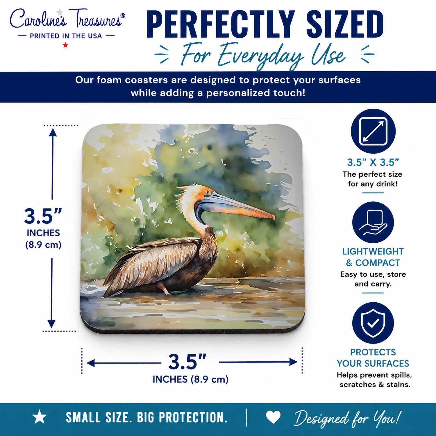 Pelican Foam Coasters Set of 4 Cup Coasters for Indoor Outdoor, Tabletop Protection, Anti Slip, Mouse pad Material