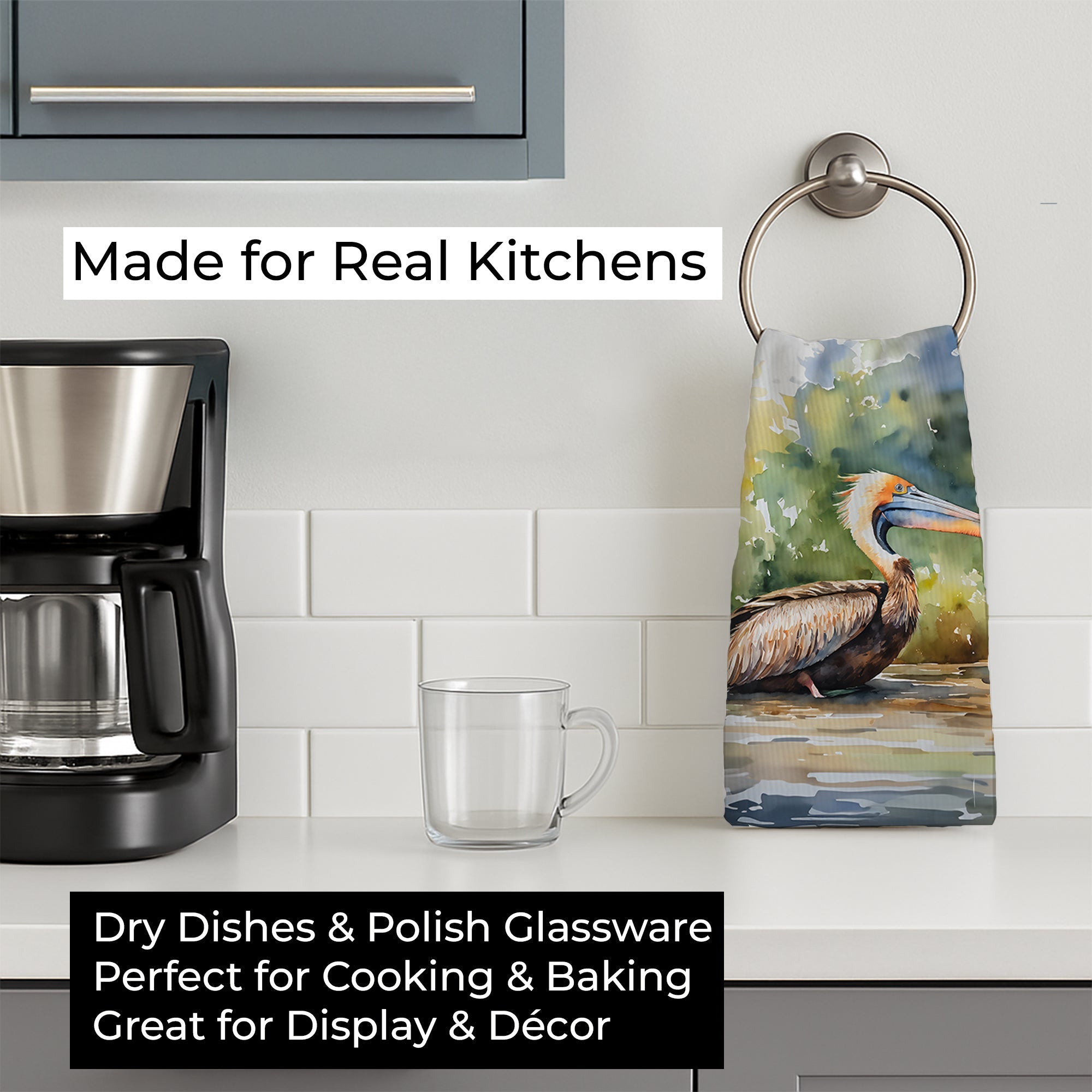 Pelican Kitchen Towel Velour Plush Front and Cotton Loop Back Machine Washable